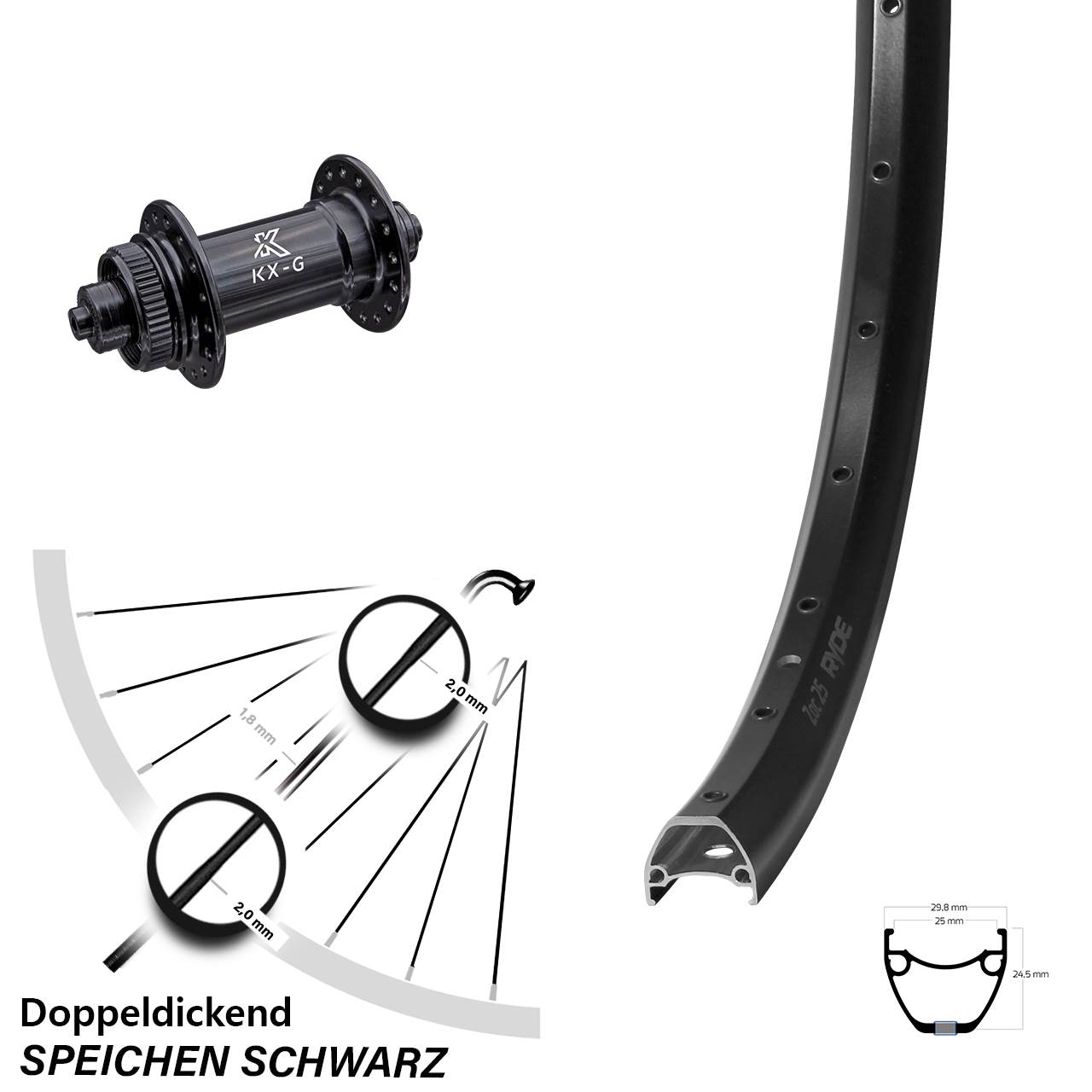 Centerlock Vorderrad für Schnellspanner 29 Zoll Ryde ZAC 25 KX-G