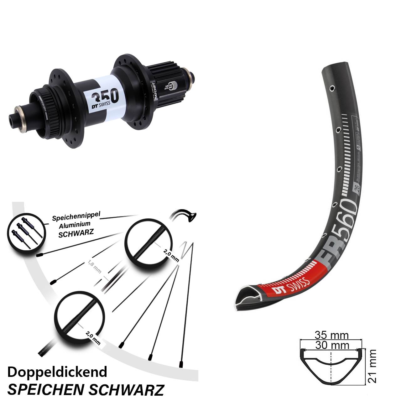Centerlock Hinterrad 26 Zoll DT Swiss FR560-350 Micro Spline QR