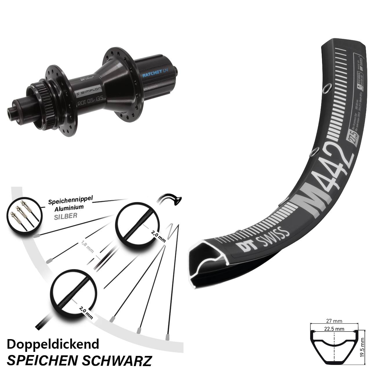 29 Zoll DT Swiss M 442-370 Hybrid Hinterrad Centerlock 8-11 fach QR