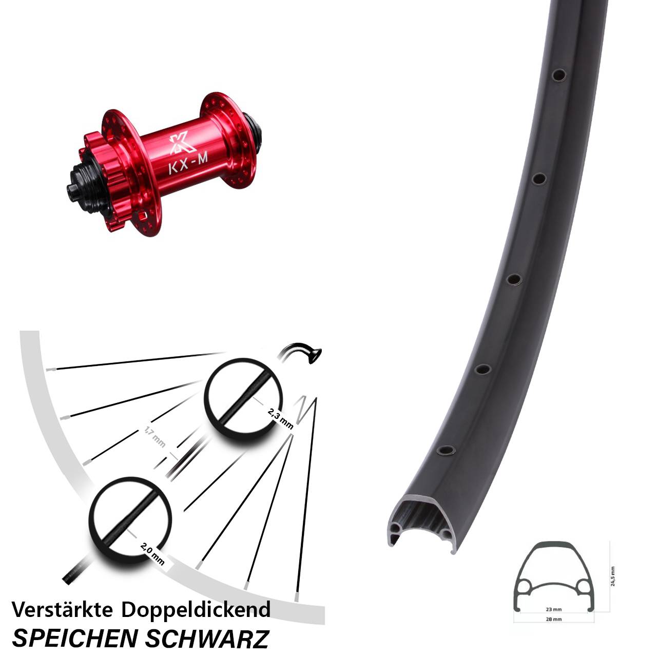 28-29 Zoll Ambrosio Sport KX-M rot Disc Vorderrad QR