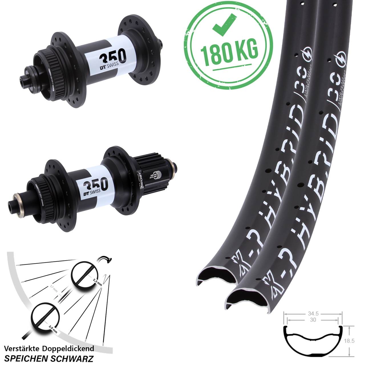 Centerlock Laufradsatz 29 Zoll KX-R Hybrid 30 DT Swiss 350 Micro Spline QR