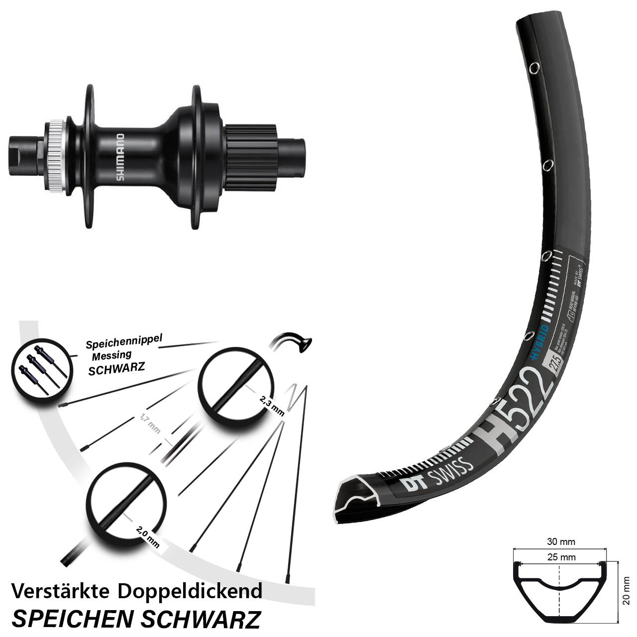 28-29 Zoll DT Swiss H522 Shimano FH-MT510 Disc Laufrad 12x142 Micro Spline