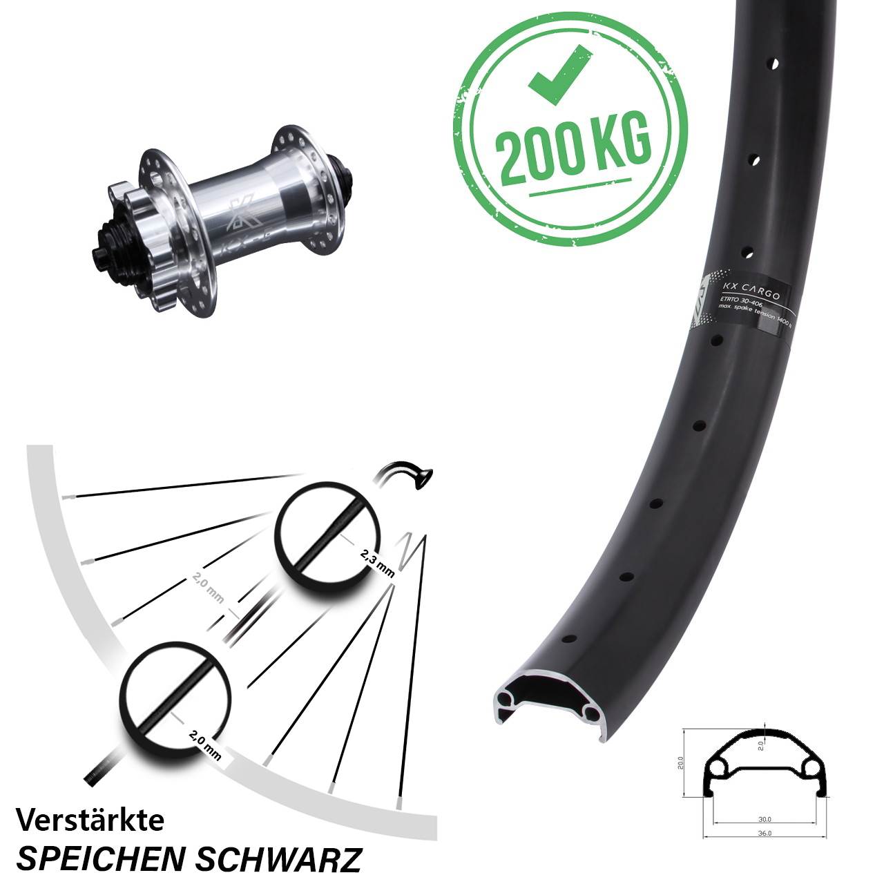 KX-E Cargo 26 Zoll Vorderrad 6-Loch für Schnellspanner