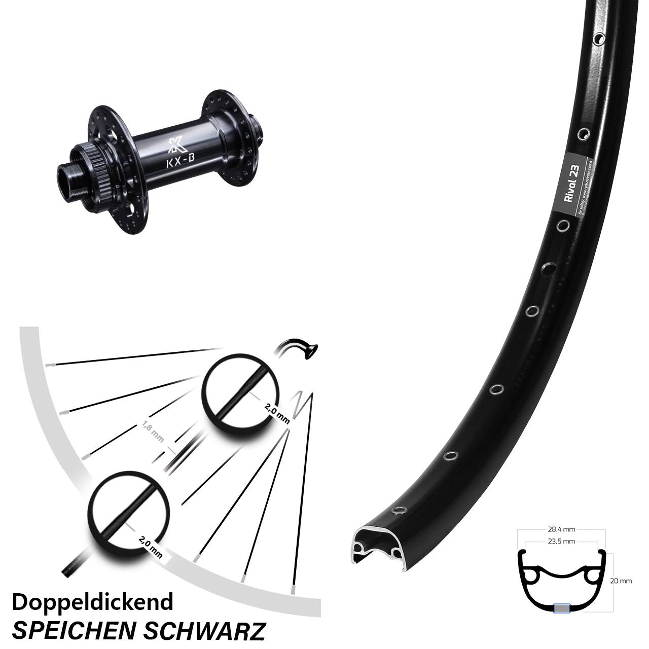 Boost Disc Laufrad 12x110 27,5 Zoll Ryde Rival 23 KX-B
