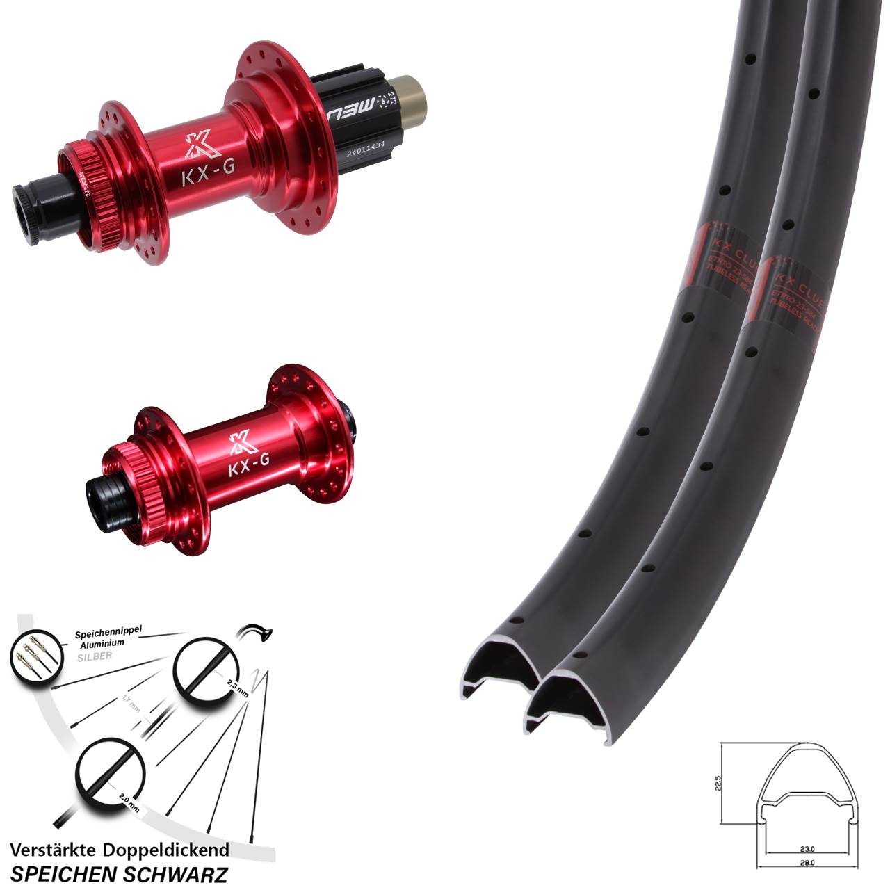 Laufradsatz Centerlock 15x100 12x142 28-29 Zoll KX-G Clue rot Campa N3W