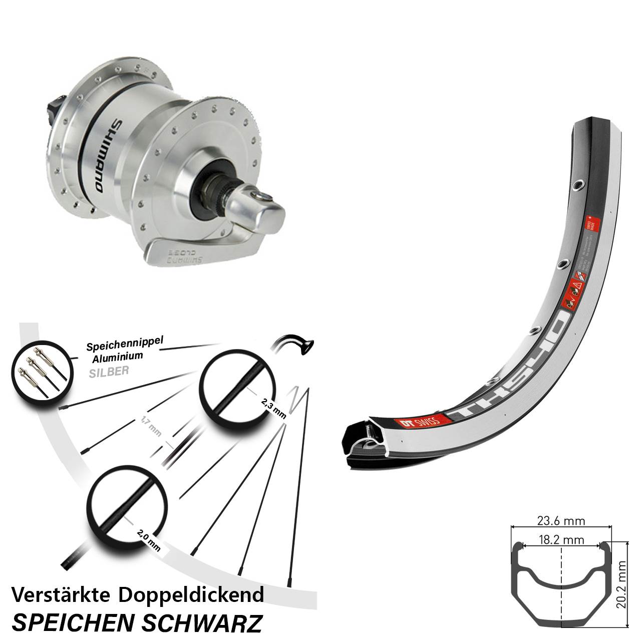 28 Zoll DT Swiss TK540 Shimano DH3N72 Vorderrad mit Nabendynamo für Schnellspanner