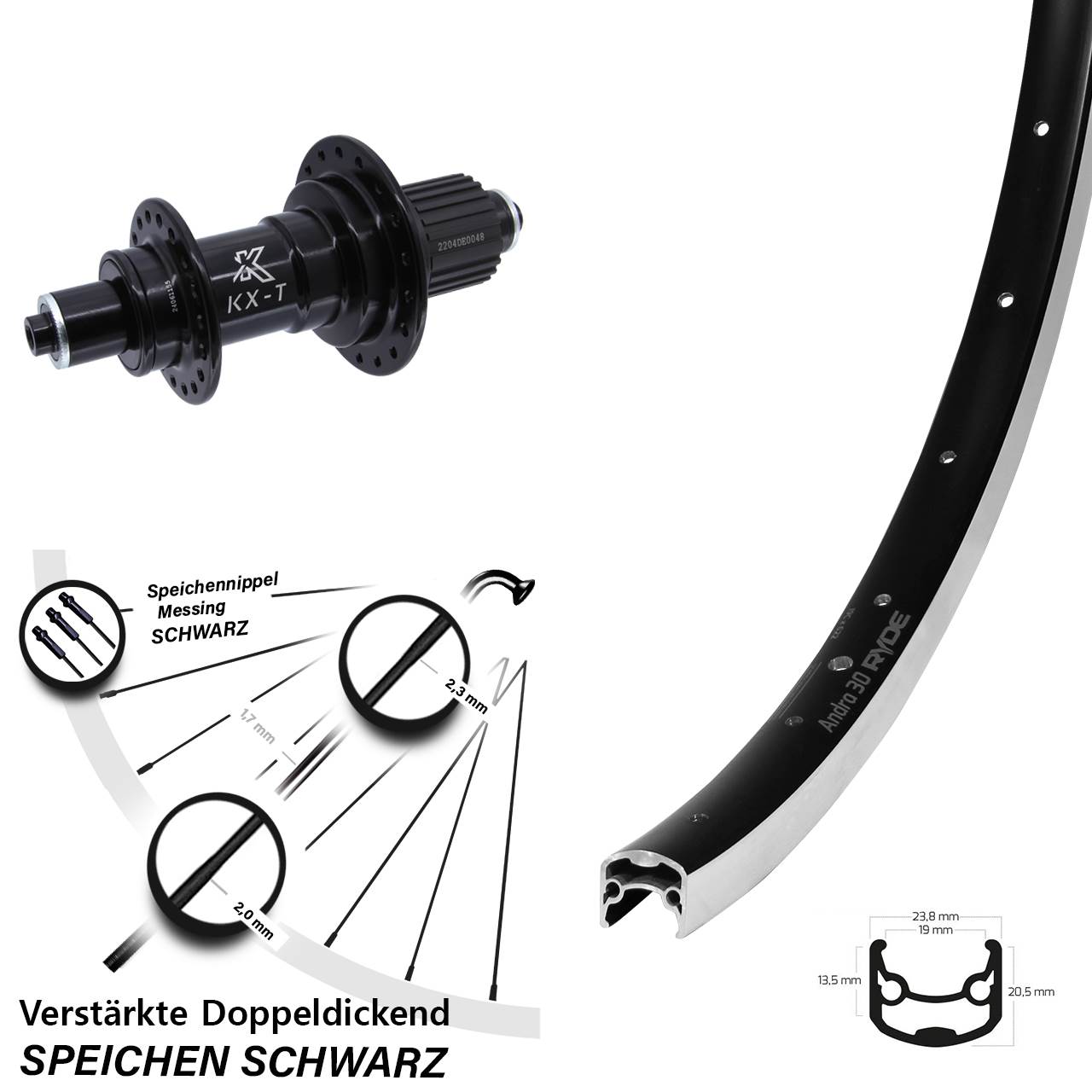 Ryde Andra 30 KX-TS Heavy Duty 28 Zoll Laufrad hinten für Schnellspanner Micro Spline
