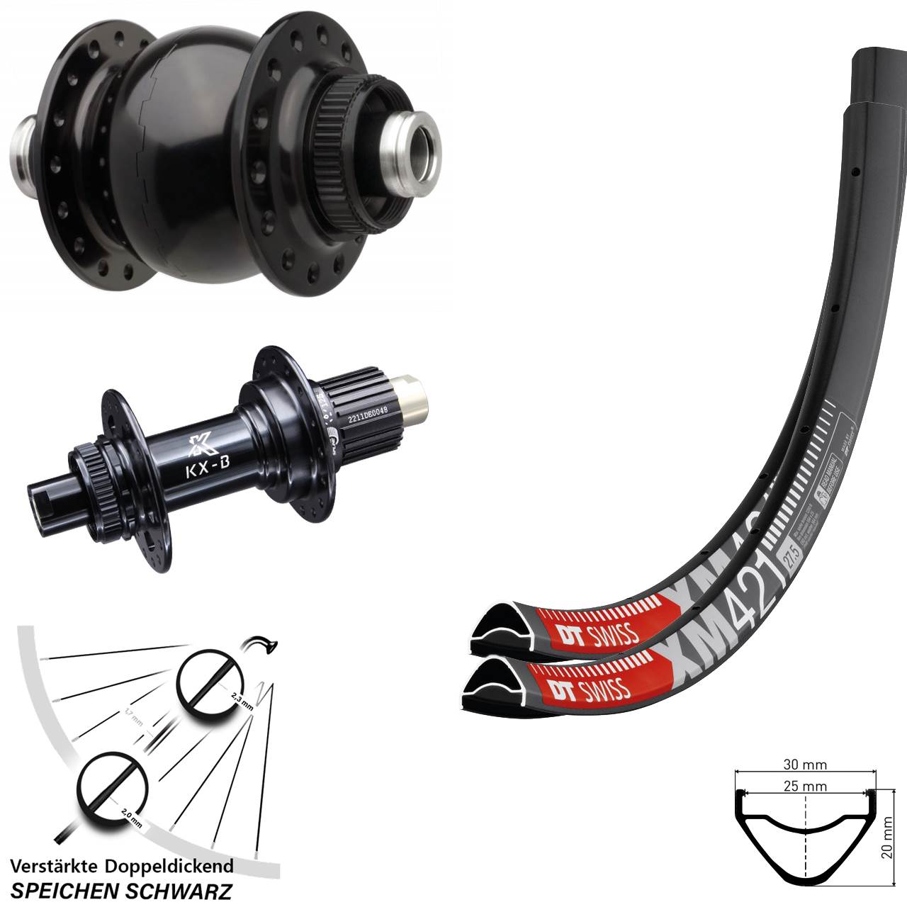 27,5 Zoll DT Swiss XM 421 KX-B SON 28 Boost Disc Laufrad-Satz 12x110/148 Micro Spline