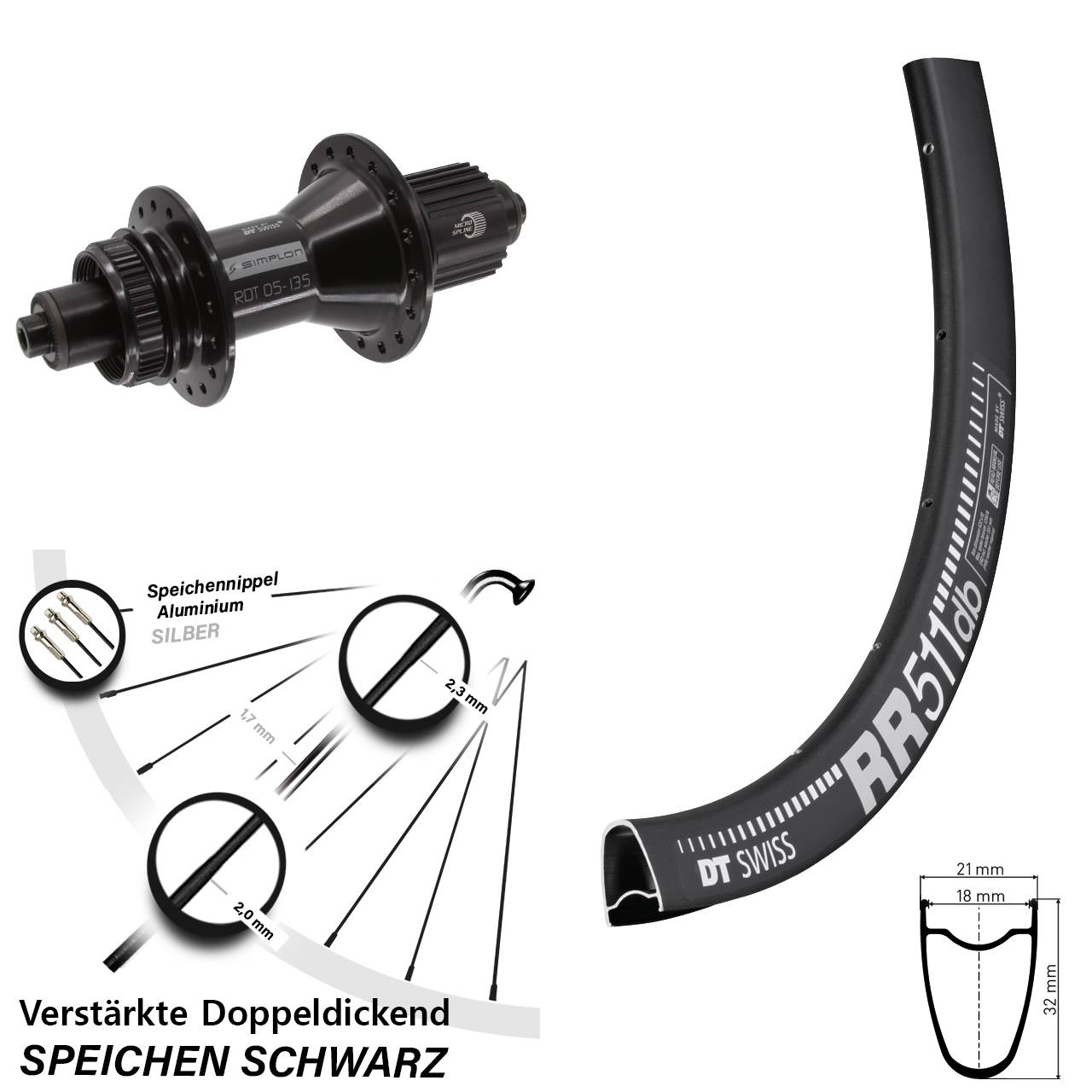 28 Zoll DT Swiss RR 511-370 Hybrid Disc Laufrad QR Shimano Micro Spline
