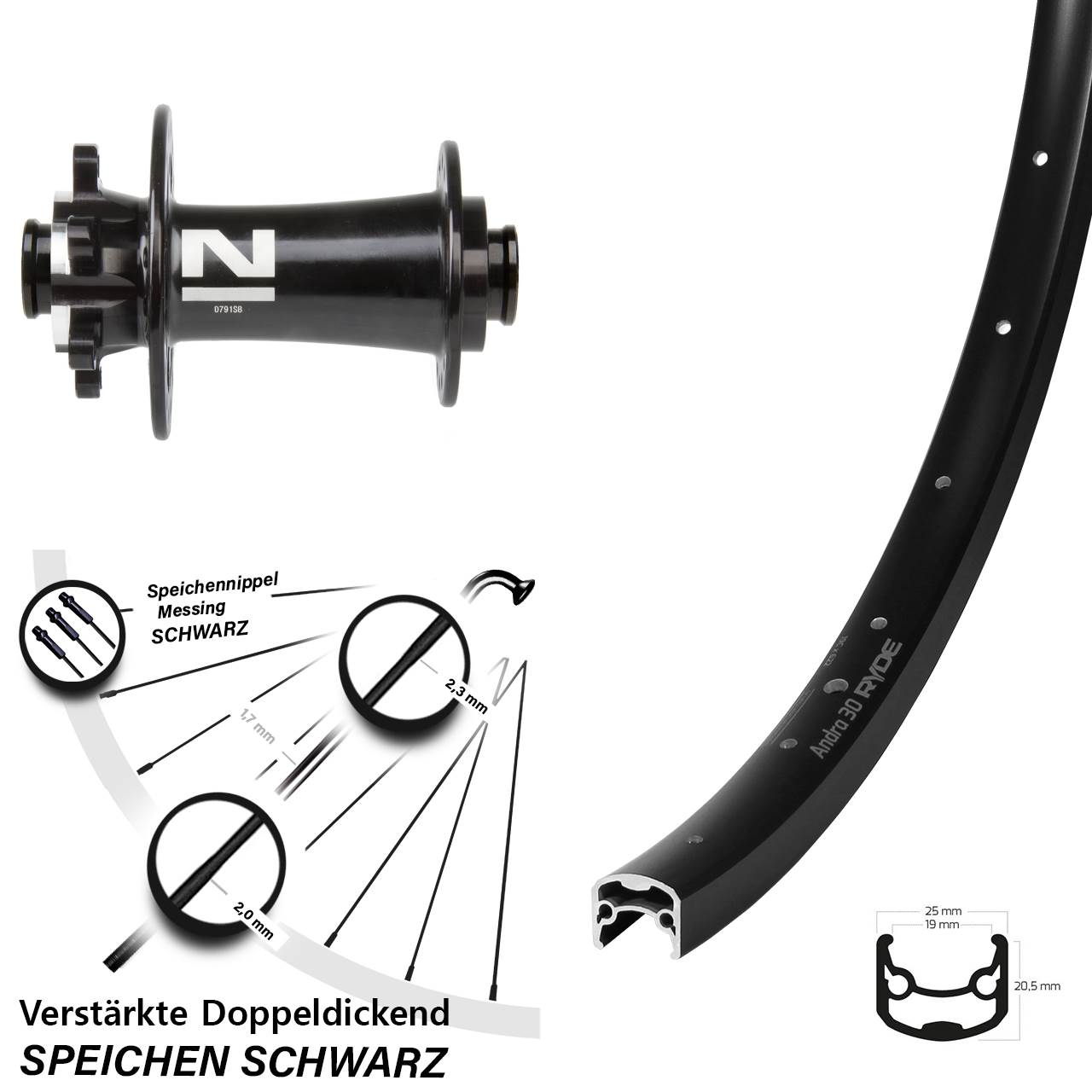 6-Loch Vorderrad 15x100 28 Zoll Ryde Andra 30 Disc Novatec D791