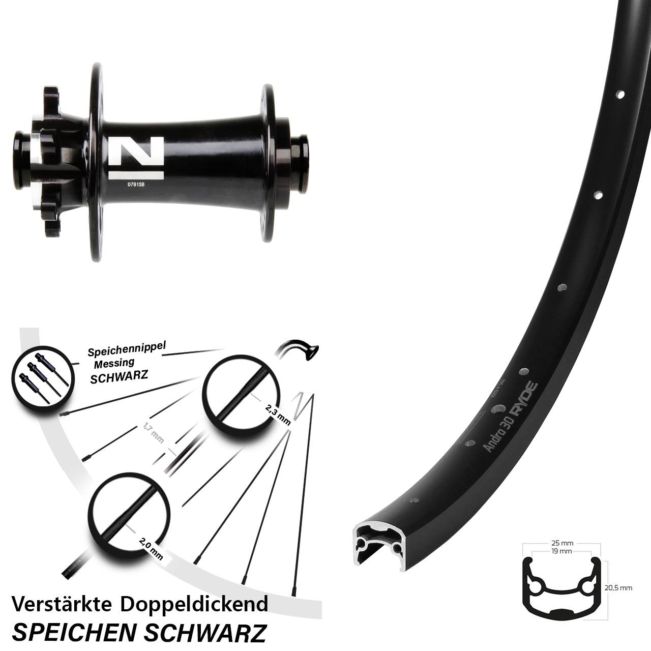 6-Loch Vorderrad 15x100 28 Zoll Ryde Andra 30 Disc Novatec D791