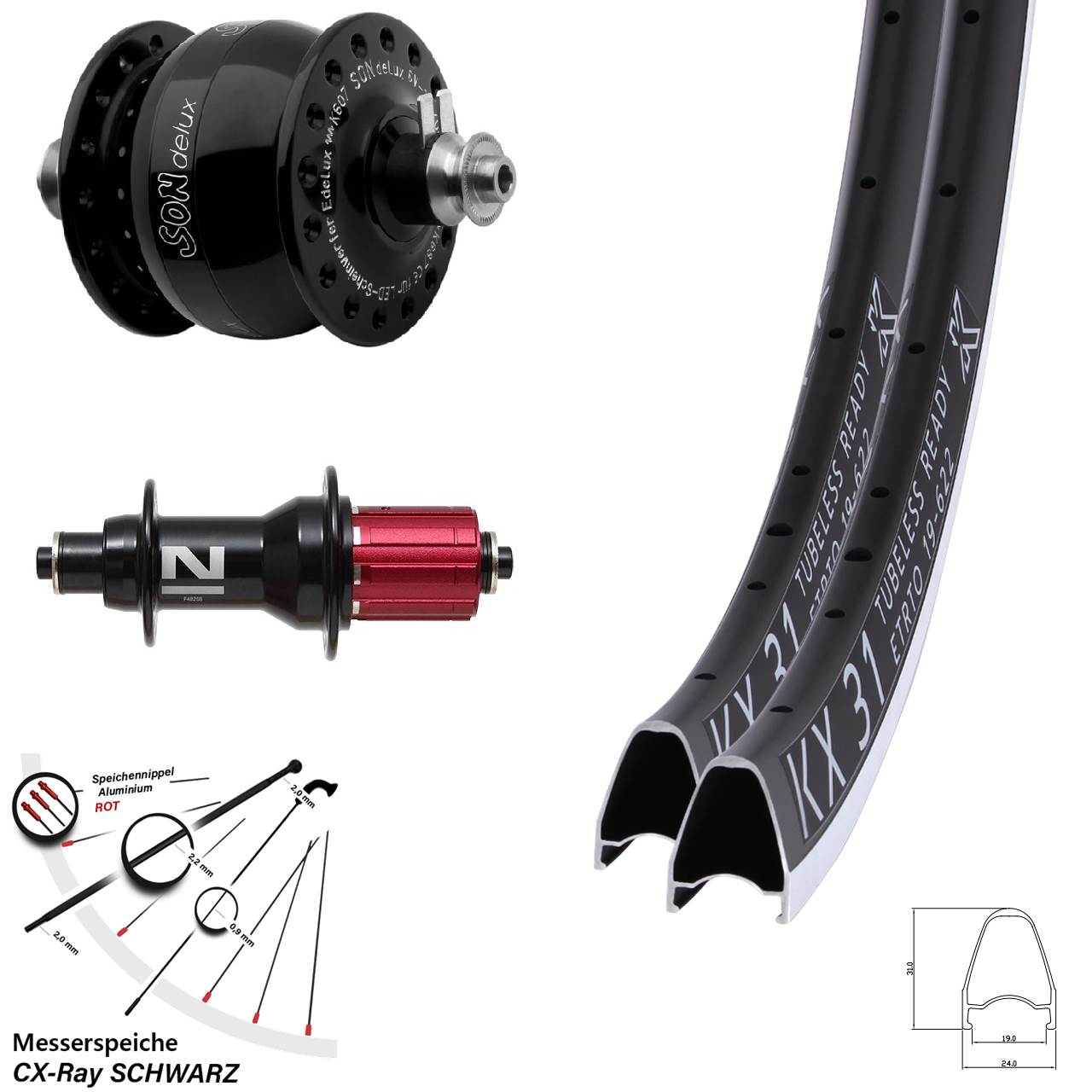 Laufradsatz 28 Zoll KX 31 Novatec Superlight SON delux 8-12 fach HG QR CX-Ray