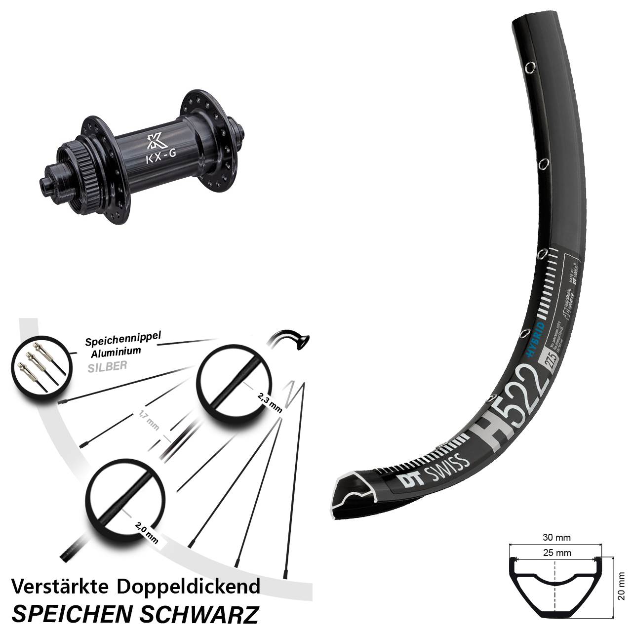 29 Zoll Vorderrad KX-G Schnellspanner 5x100 DT Swiss H 522 für Centerlock