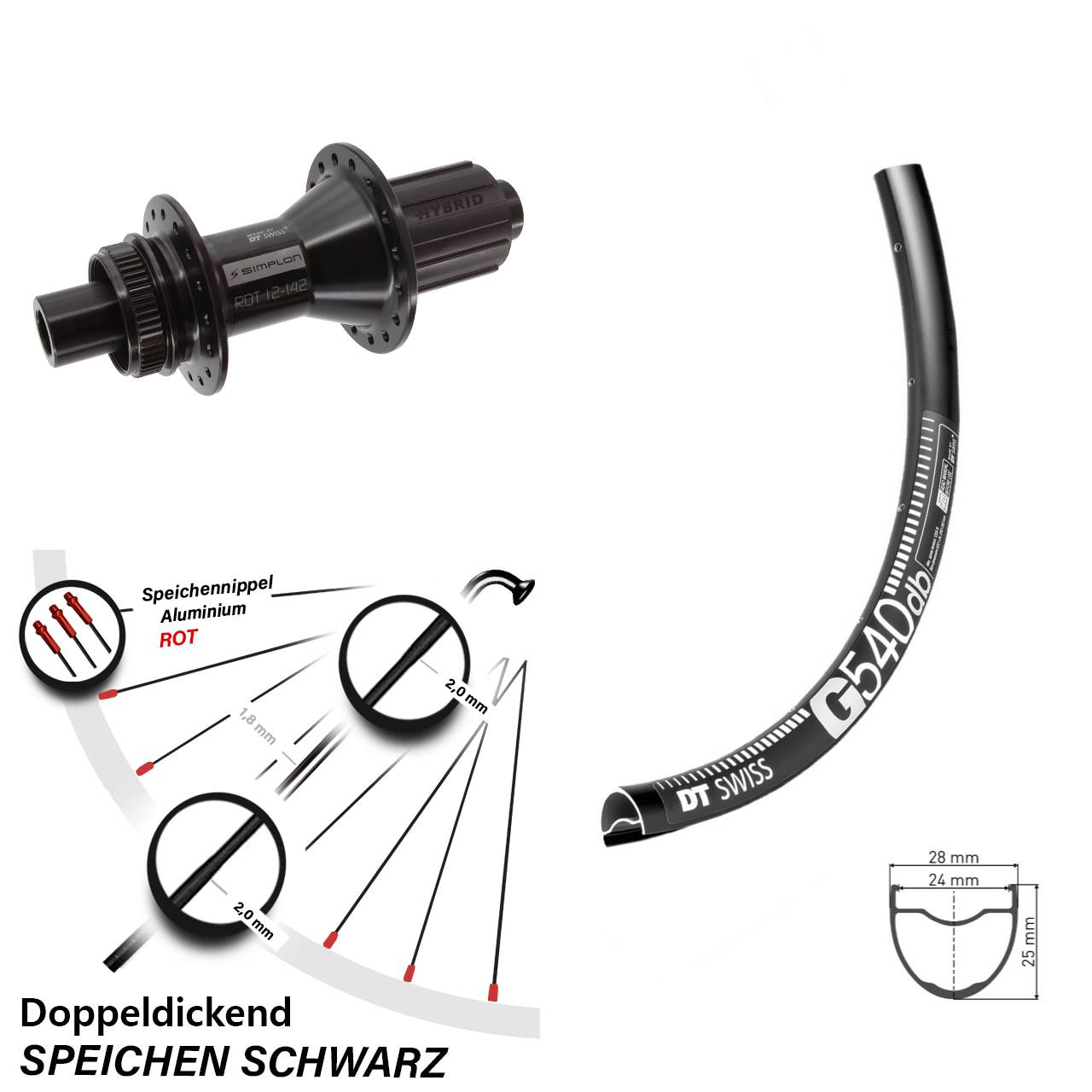 Hinterrad Centerlock 12x142 27,5 Zoll DT Swiss G540-370 Hybrid 8-11 fach