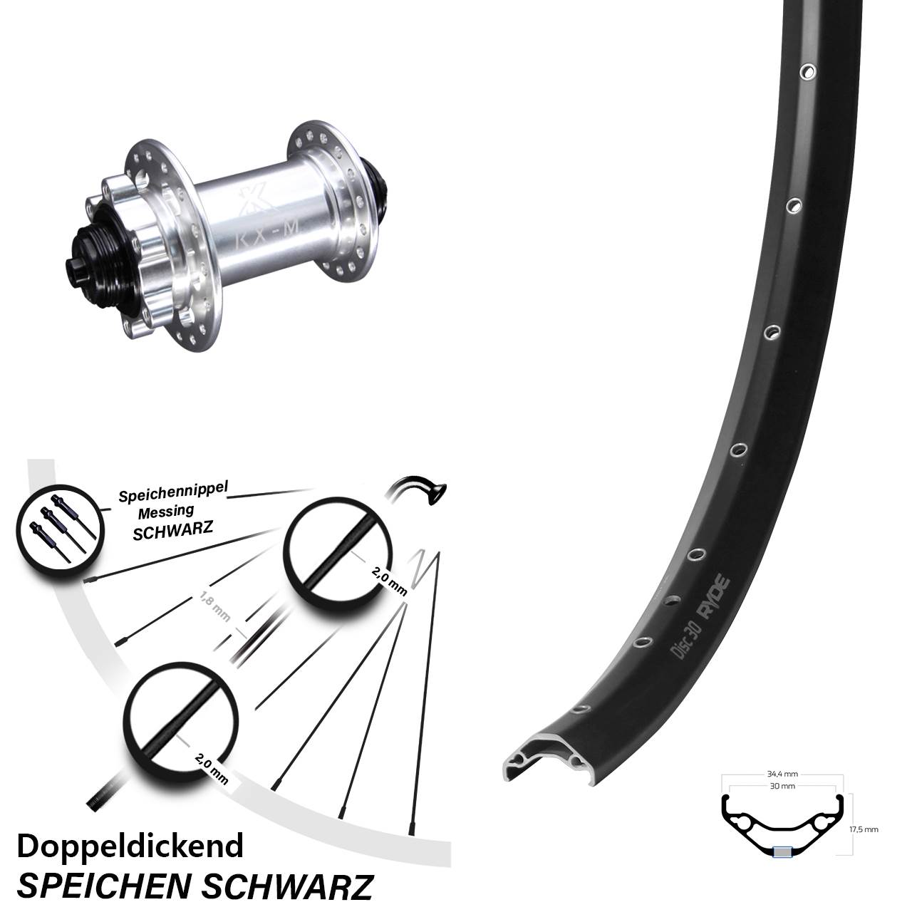 29 Zoll Ryde Disc 30 KX-M 6-Loch Vorderrad QR