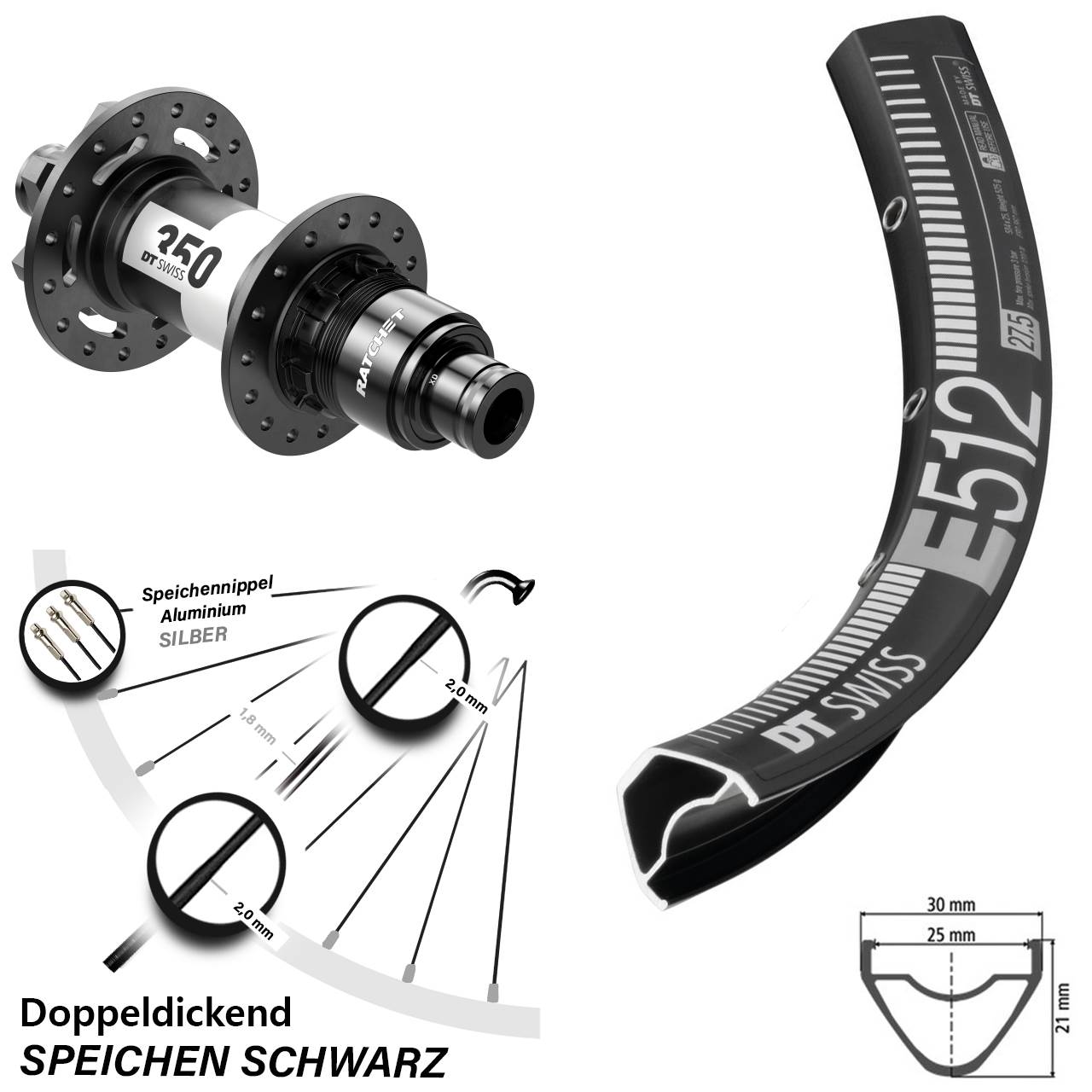 DT Swiss E512-350 Boost 6-Loch Sram XD 27,5 Zoll Hinterrad
