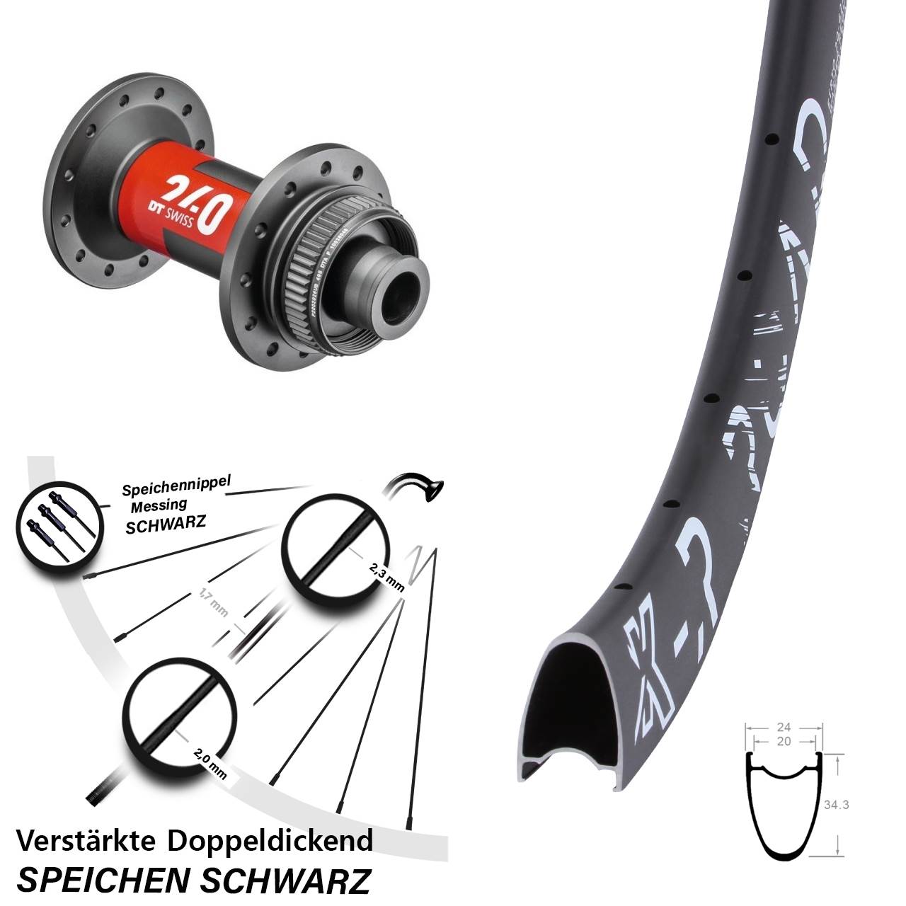 28 Zoll KX-R Road DT Swiss 240 Vorderrad Centerlock 12x100