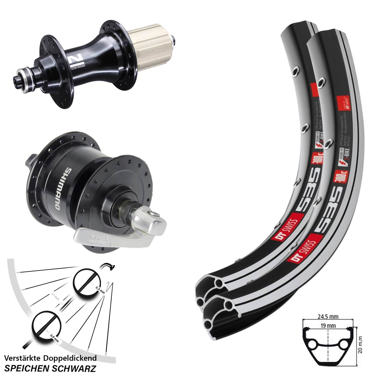 28 Zoll DT Swiss 535 Novatec F162 Shimano DH3N72 Laufradsatz QR 8-12 fach