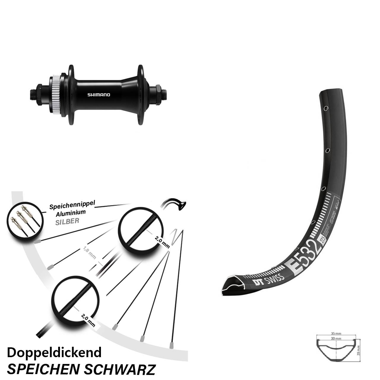 Disc Vorderrad 29 Zoll DT Swiss E 532 Shimano HB-QC400 QR