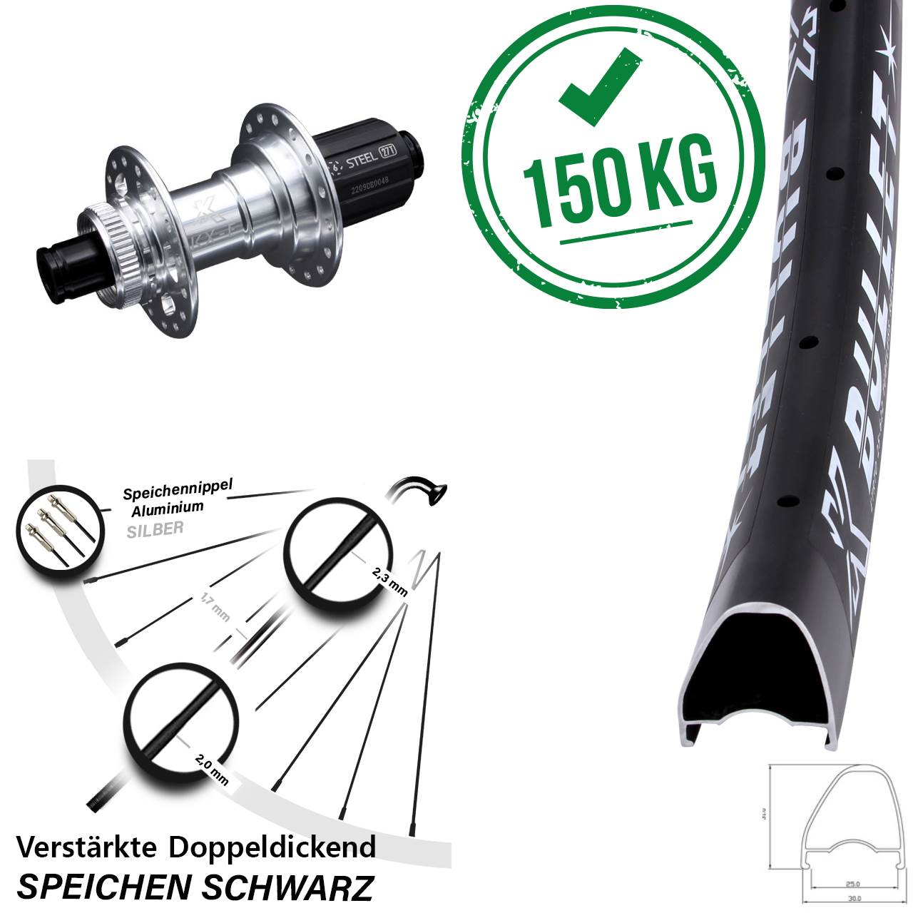 29 Zoll KX-E Bullet OS Stahlachse Centerlock Hinterrad 12x142 8-12 fach HG