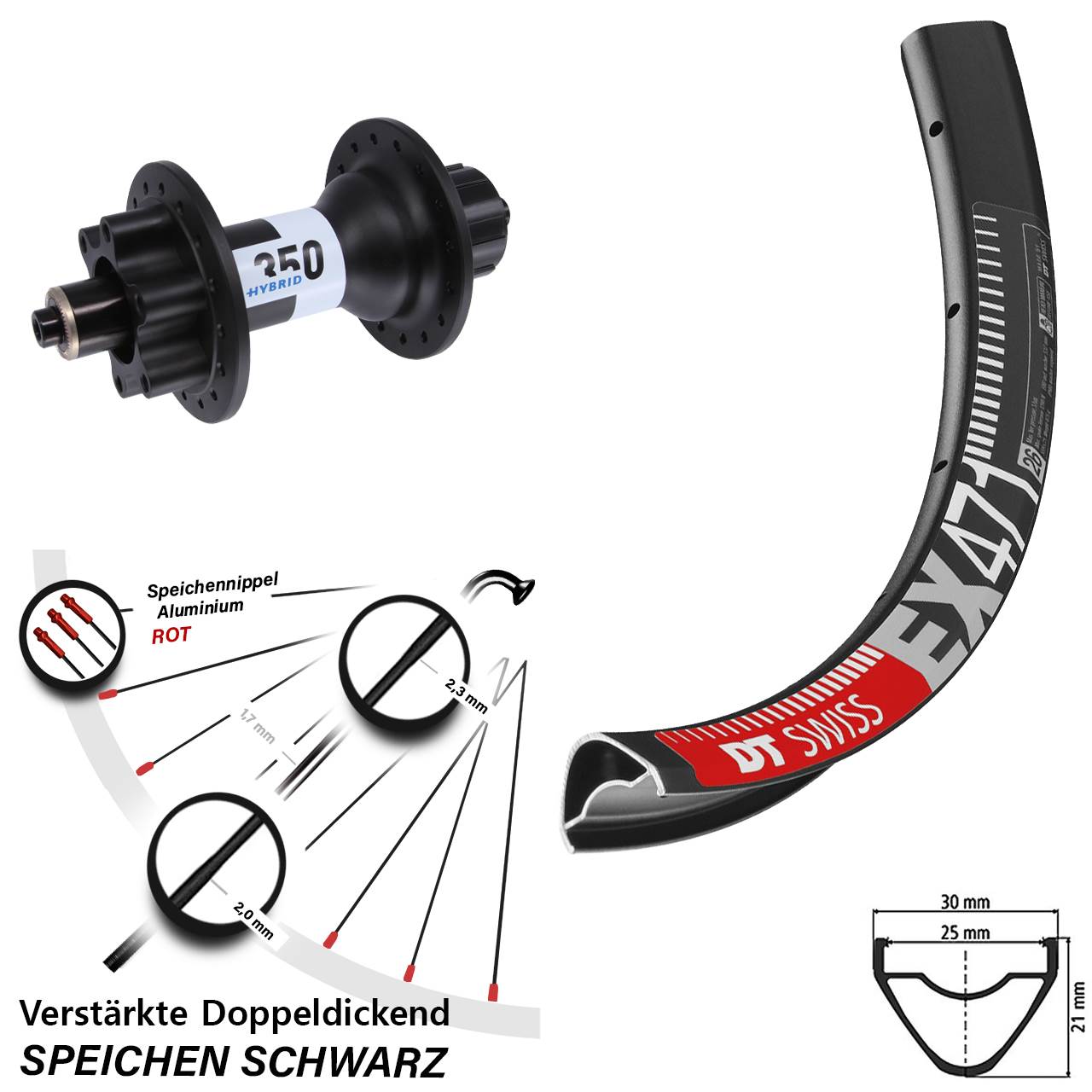 650B DT Swiss EX471 DT Swiss 350 Hybrid Singlespeed 6-Loch Hinterrad für Schnellspanner