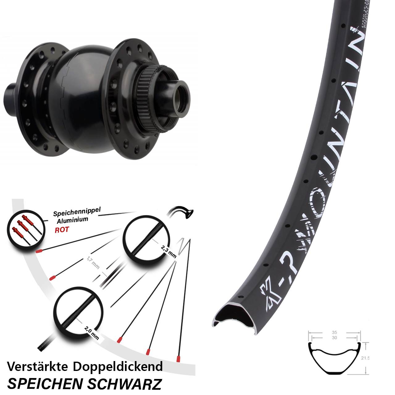 29 Zoll KX-R Mountain SON 28 Dynamo-Vorderrad Centerlock 15x110 Boost