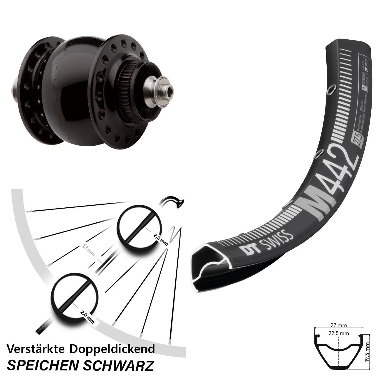 DT Swiss M 442 SON 28 Zoll Disc Nabendynamovorderrad QR