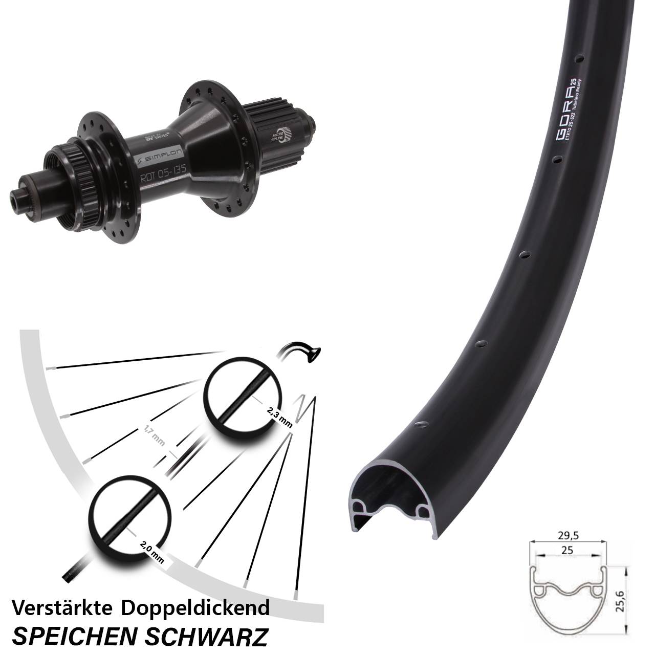 Gora 25 DT Swiss 370 Hybrid 28-29 Zoll Hinterrad Centerlock QR Micro Spline