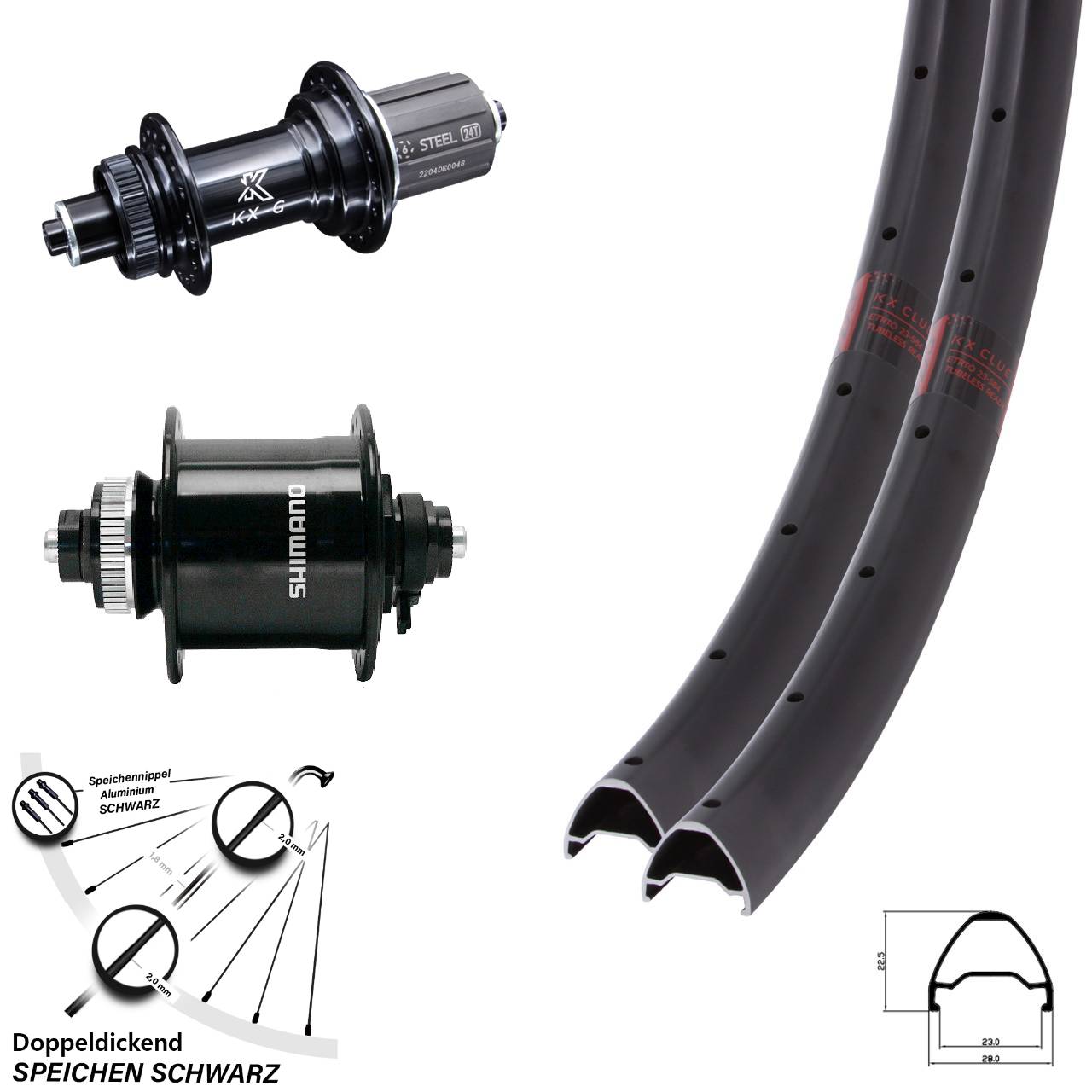 KX-GS Clue verstärkt Shimano DH-UR700-3D 27,5 Zoll Laufradsatz Centerlock QR 8-12 fach