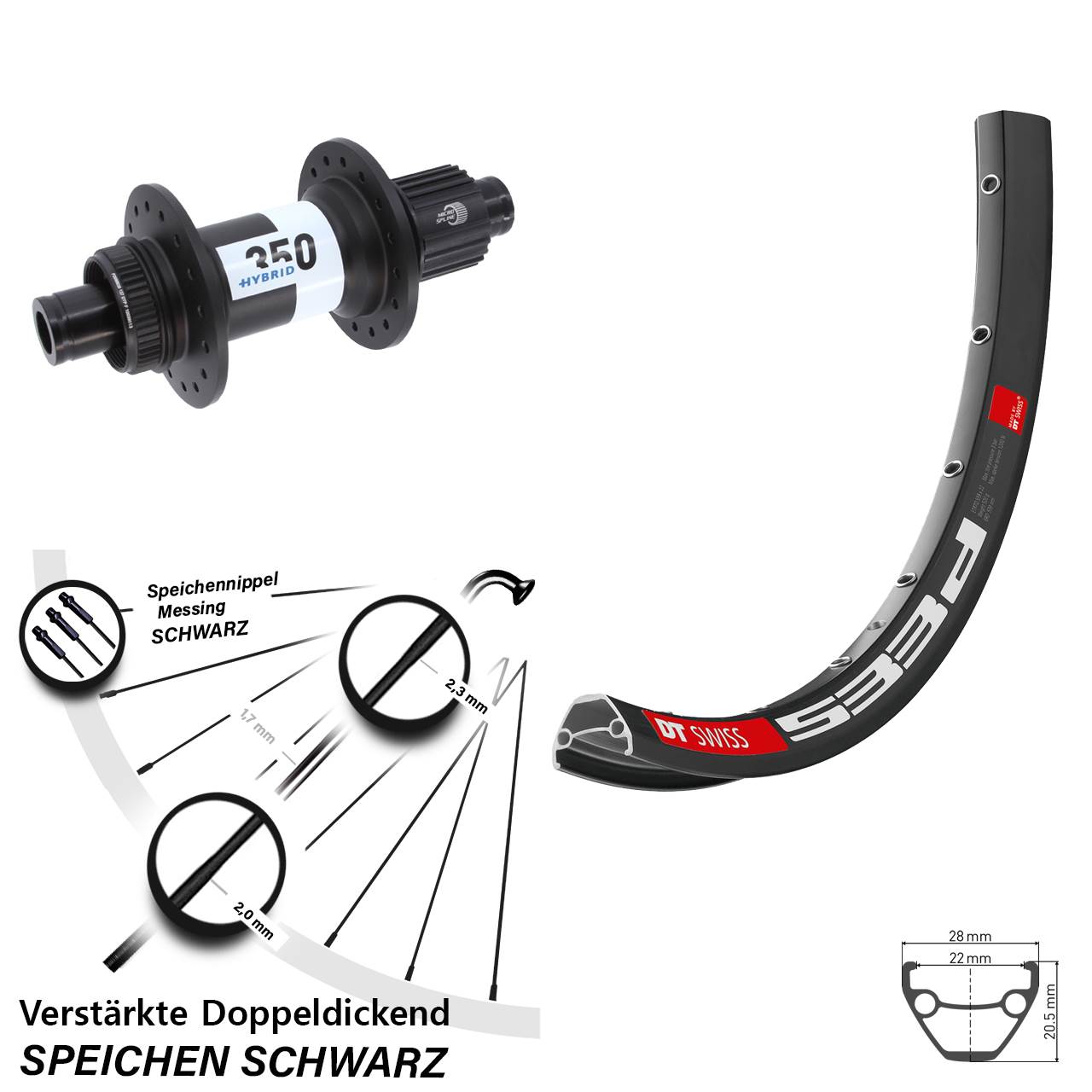 Disc Laufrad 12x148 26 Zoll DT Swiss 533 D Hybrid 350 Shimano Micro Spline