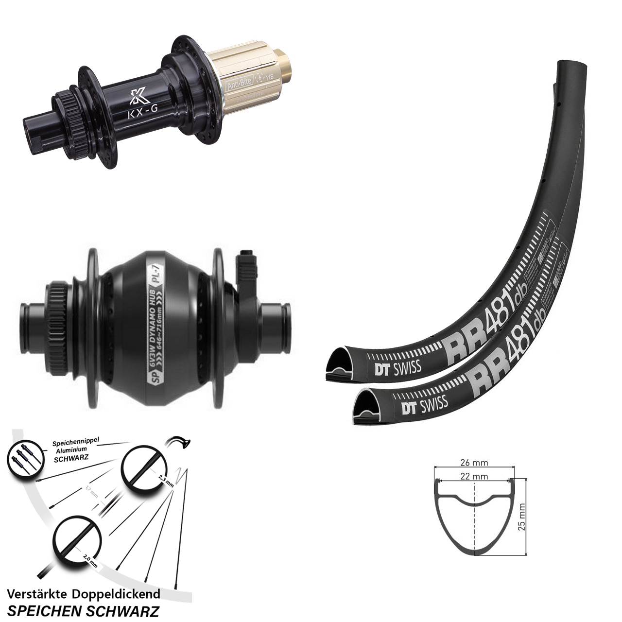 Centerlock Laufradsatz 28 Zoll DT Swiss RR 481 KX-G Shutter PL-7 8-12 fach 12x100/142