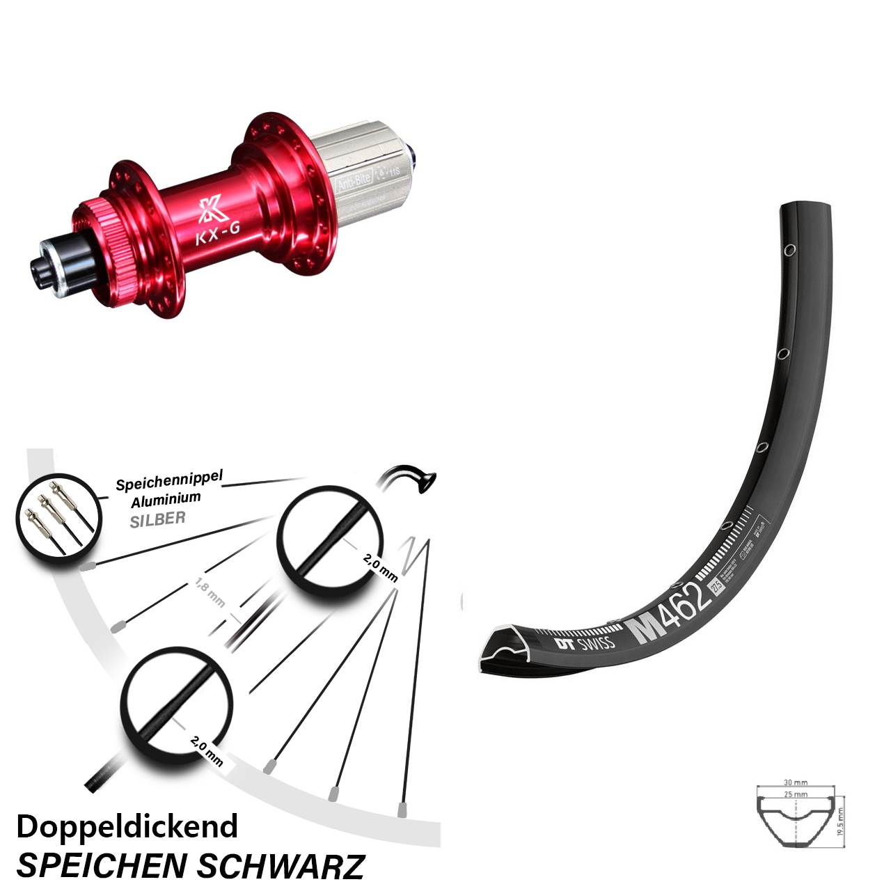 Hinterrad Centerlock 650B DT Swiss M 462 KX-G rot 8-12 fach für Schnellspanner