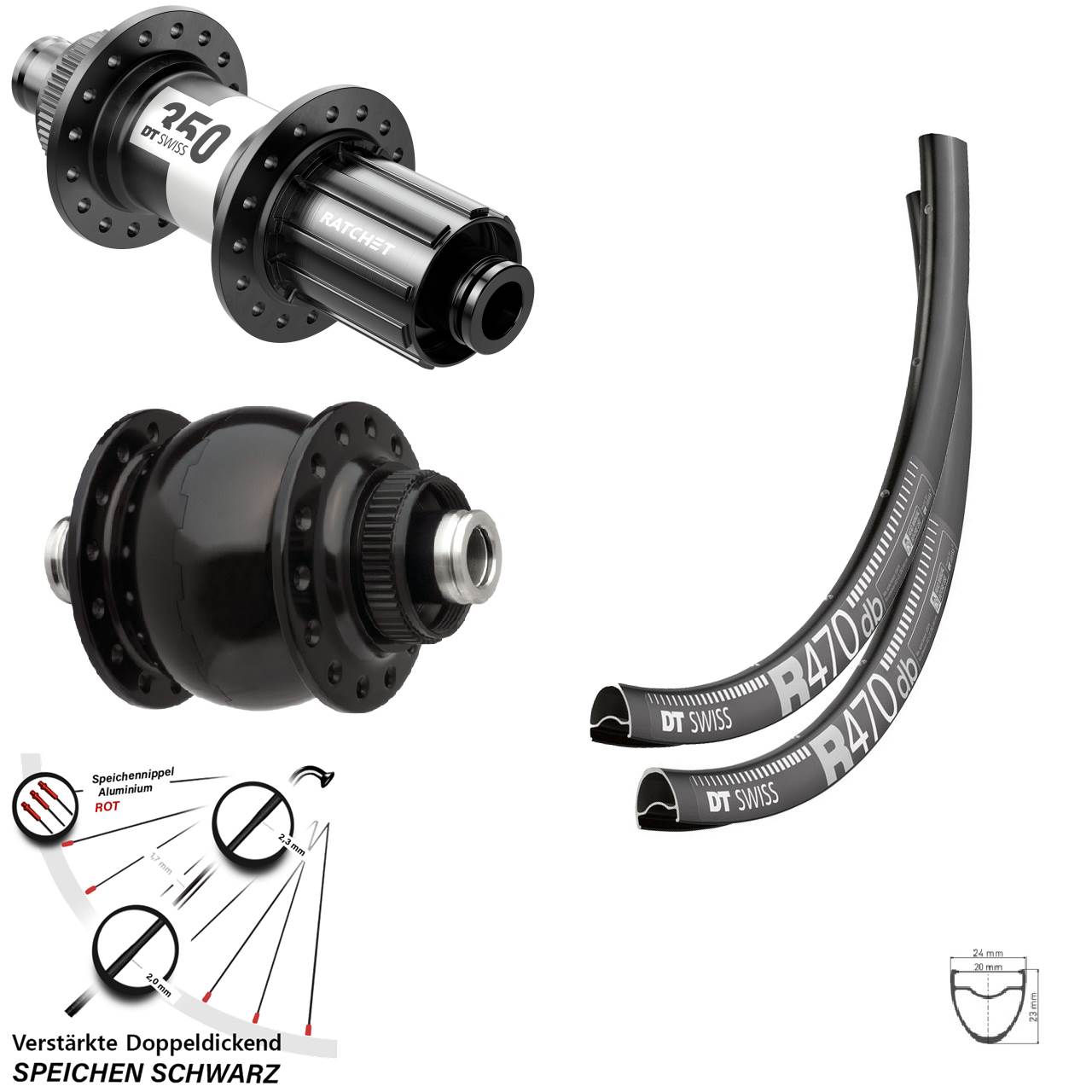 DT Swiss R 470-350 SON delux 28 Zoll Disc Laufradsatz 12x100/142 11-12 fach HG