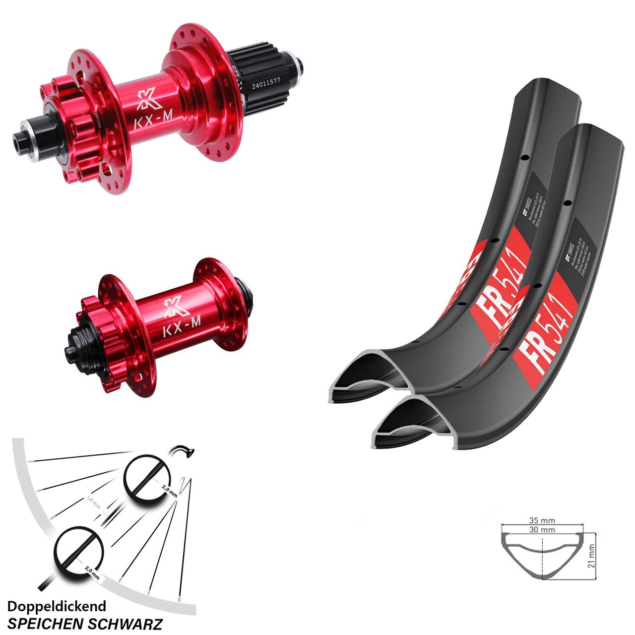 29 Zoll DT Swiss FR 541 KX-M rot 6-Loch Laufradsatz für Schnellspanner Micro Spline