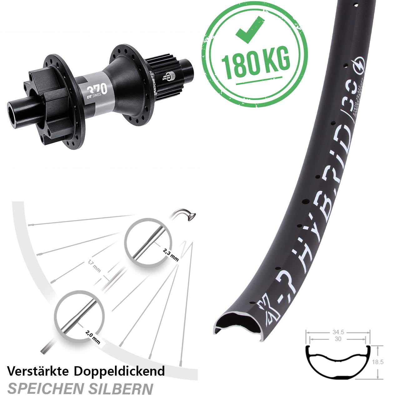 6-Loch Hinterrad 12x142 29 Zoll KX-R Hybrid 30 DT Swiss 370 Shimano Micro Spline