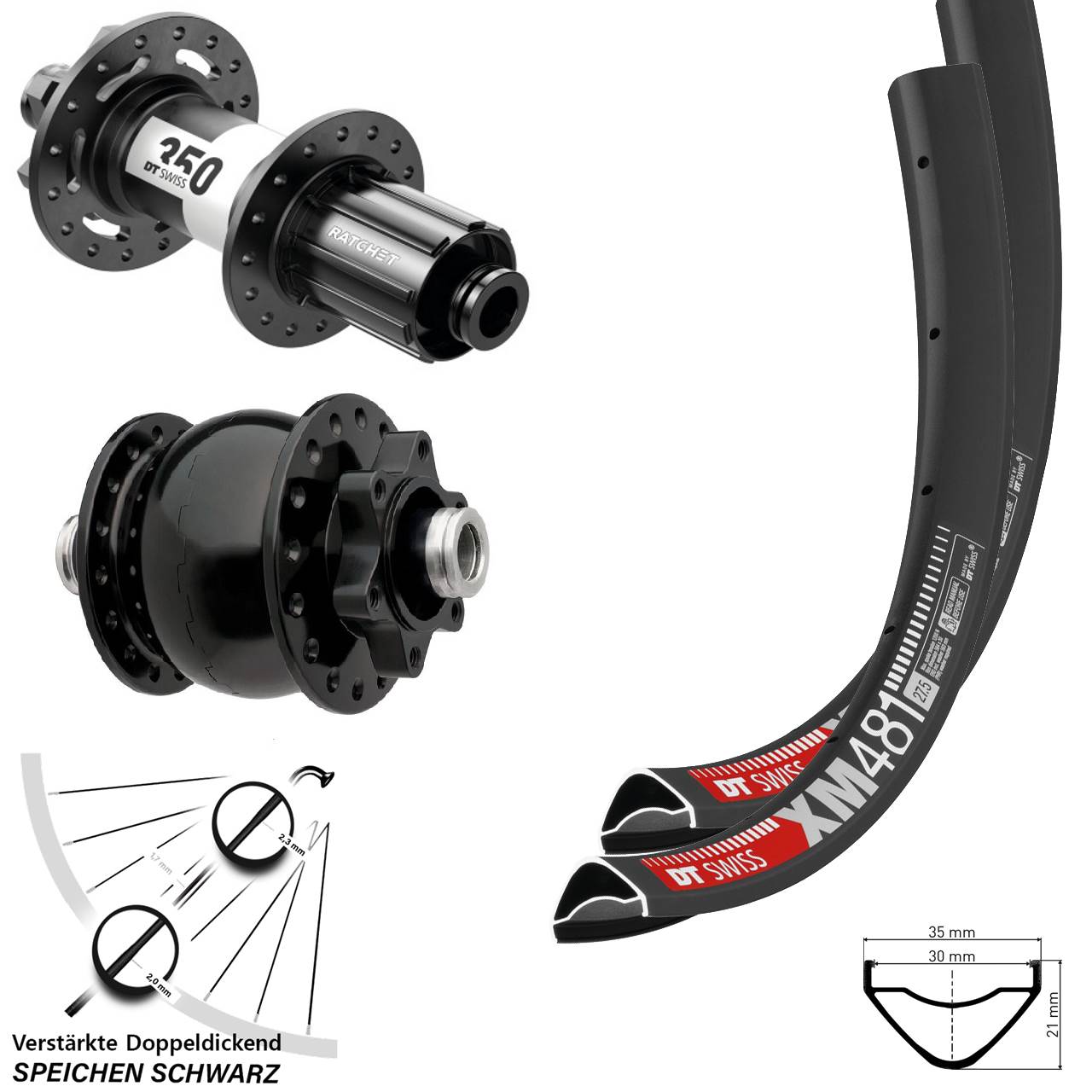 27,5 Zoll DT Swiss XM481-350 SON 28 6-Loch Laufradsatz 12x100/142 8-11 fach HG