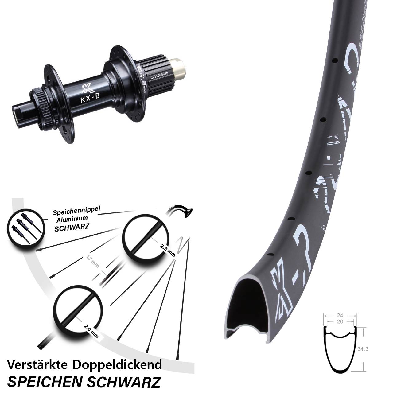 29 Zoll KXR-B Road Boost Centerlock Hinterrad 12x148 Micro Spline