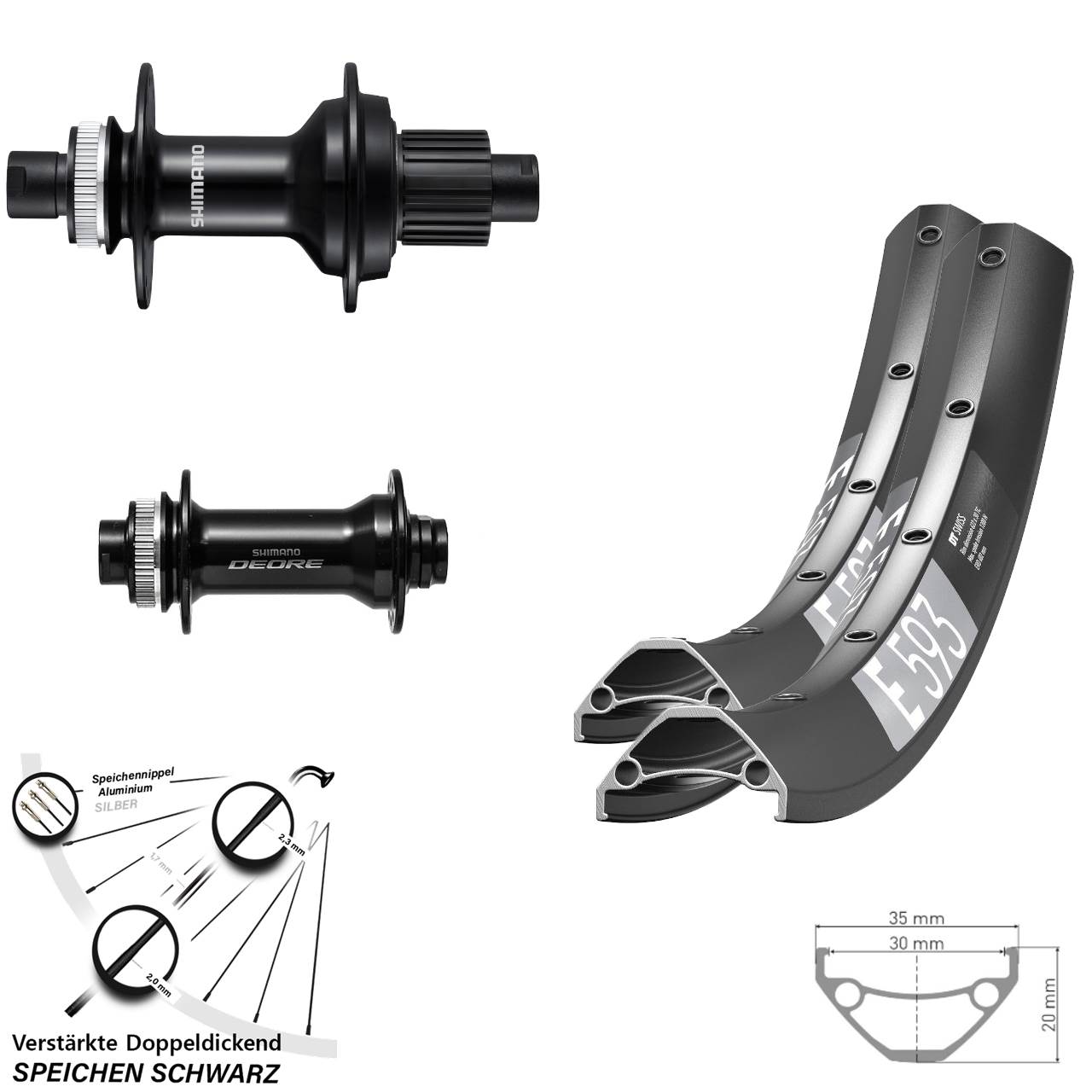 Disc Laufradsatz 29 Zoll DT Swiss E593 Shimano Deore FH-MT510-B Micro Spline Boost