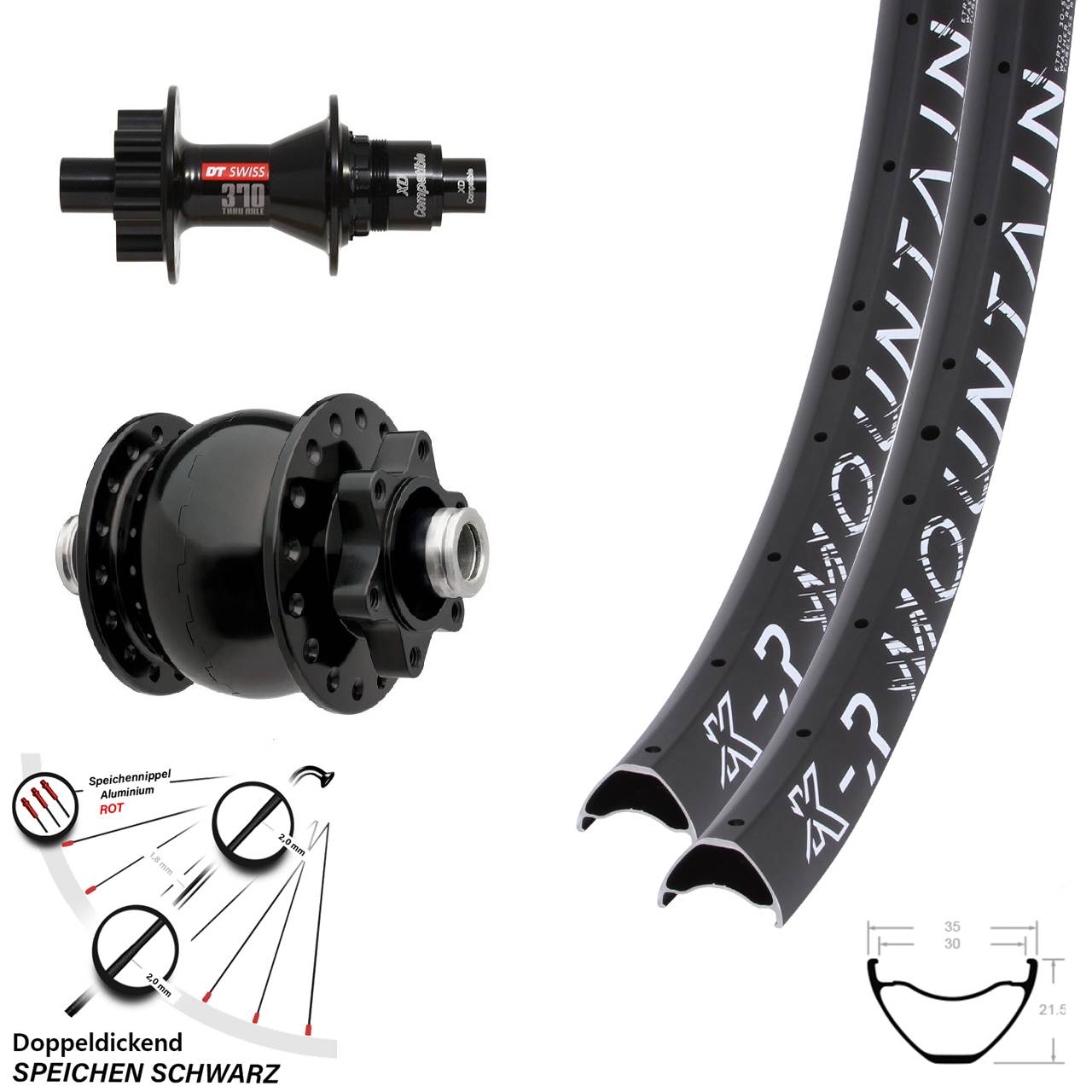 Laufradsatz 6-Loch 12x100/142 29 Zoll KX-R Mountain DT Swiss 370 SON 28 XD