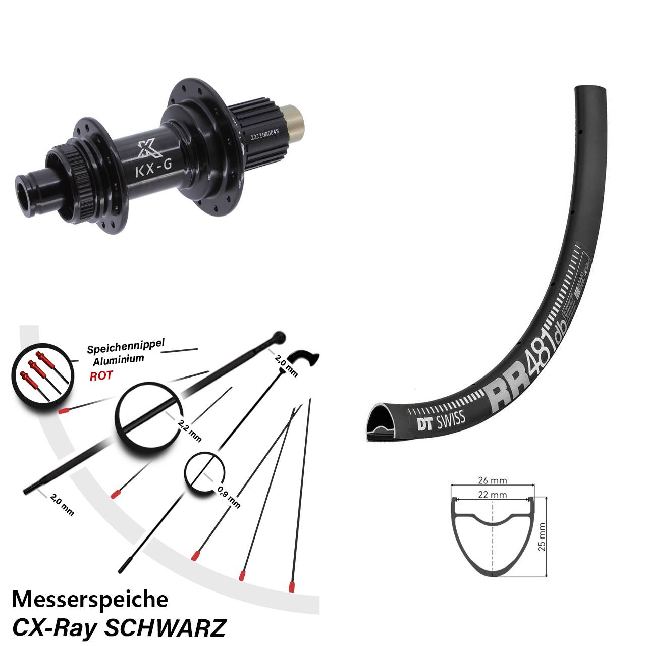 Hinterrad Centerlock 12x142 28 Zoll DT Swiss RR 481 KX-G Steckachse Micro Spline CX-Ray