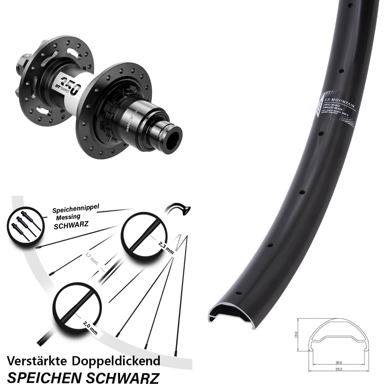 Hinterrad 6-Loch 12x148 29 Zoll KX Mountain DT Swiss 350 DEG72 SRAM XD