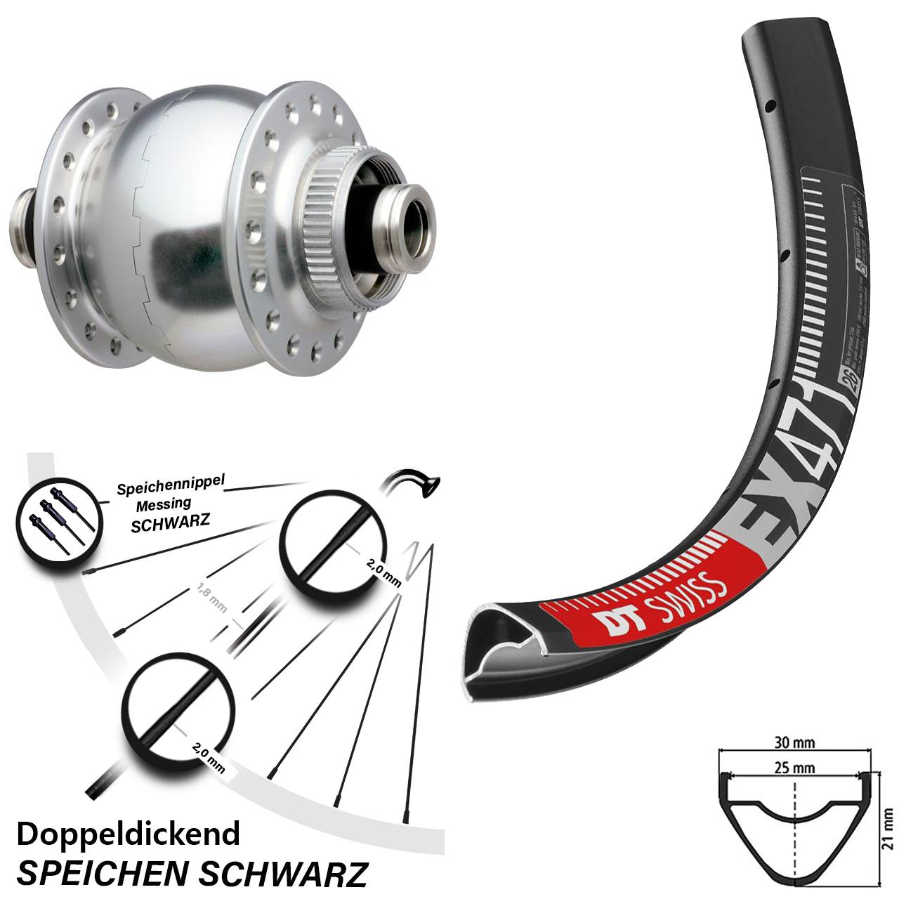 SON 28 silbern DT Swiss EX 471 26 Zoll Nabendynamovorderrad Centerlock 12x100