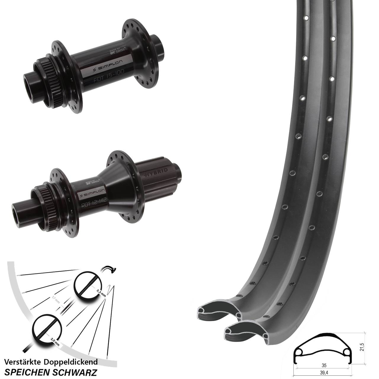 Disc Laufradsatz 15x100 12x142 29 Zoll Ambrosio E35 DT Swiss 370 Hybrid 8-11 fach