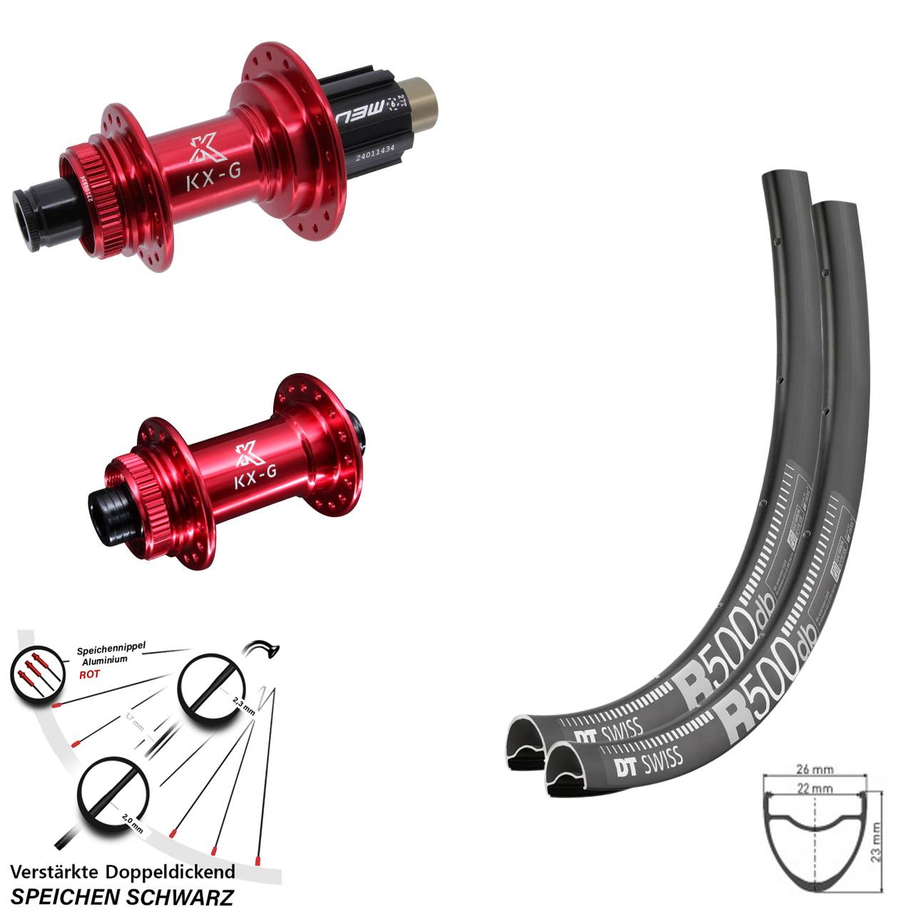 28-29 Zoll DT Swiss R 500 KX-G rot Laufradsatz Centerlock 15x100 12x142 Campa N3W