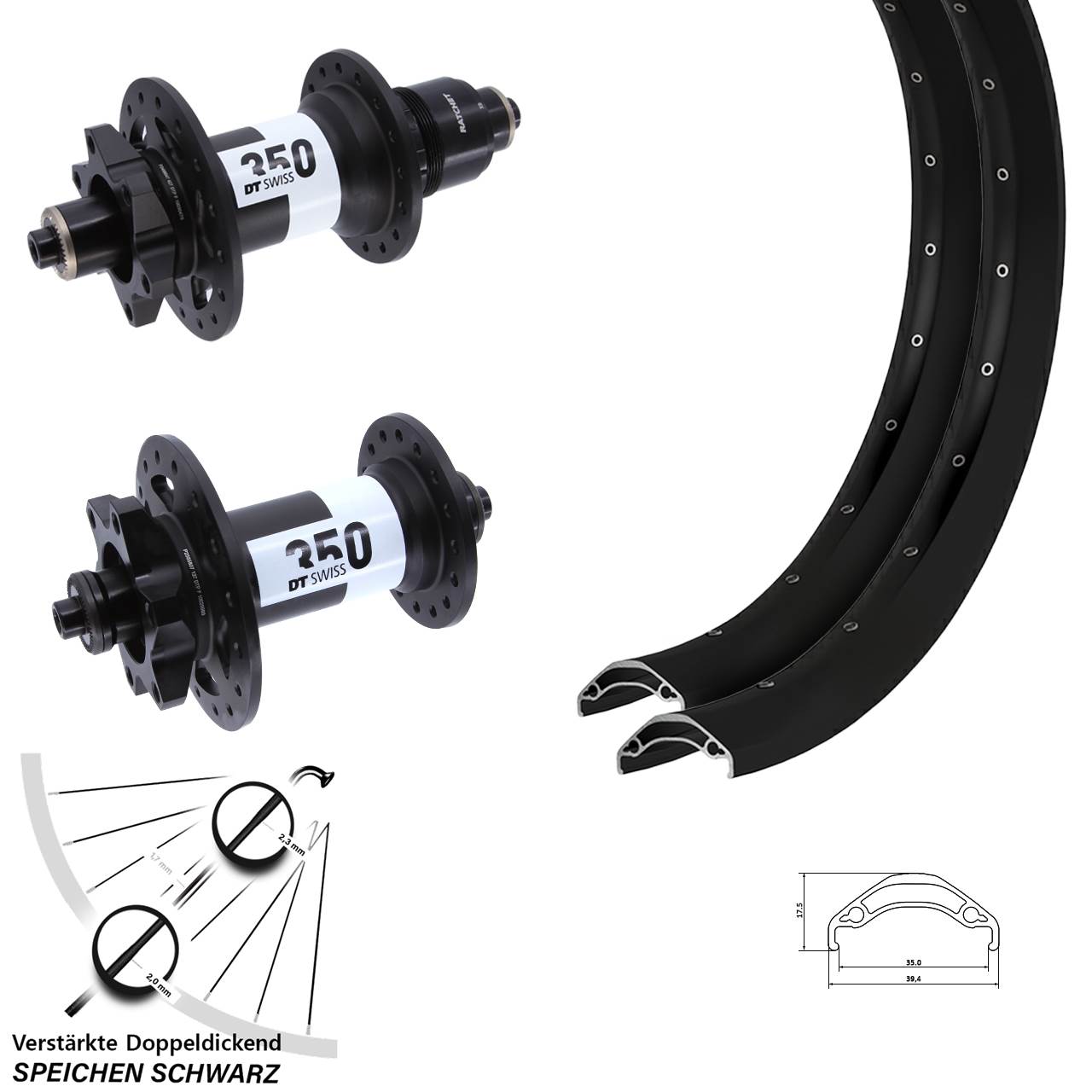 Laufradsatz 6-Loch für Schnellspanner 29 Zoll Ryde Disc 35 DT Swiss 350 SRAM XD