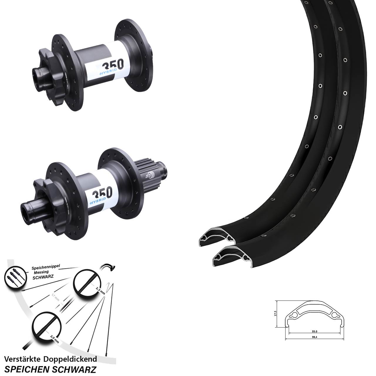 29 Zoll Ryde Disc 35 DT Swiss 350 Hybrid 6-Loch Laufradsatz 15x110 12x148 Micro Spline