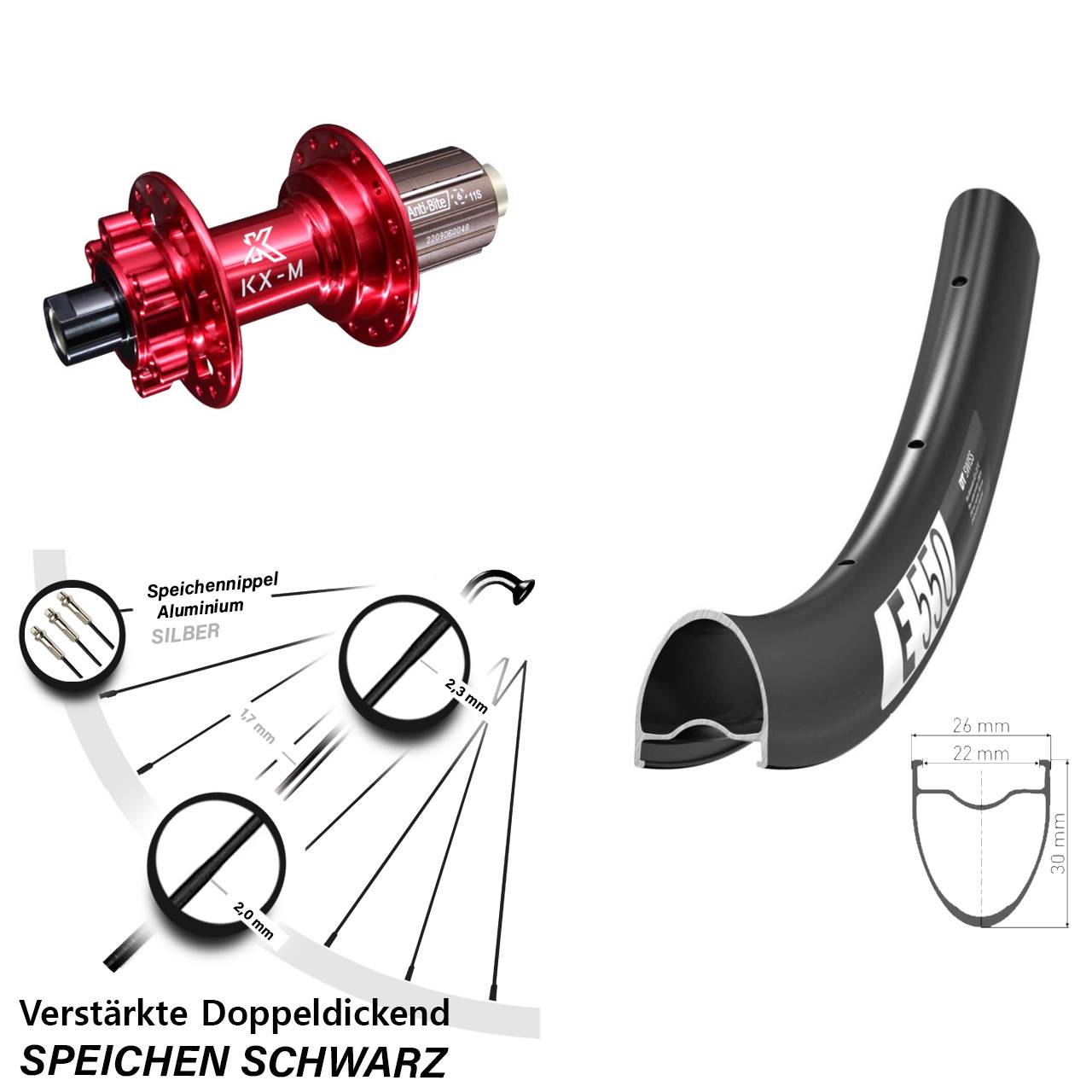 Disc Laufrad 28 Zoll DT Swiss E 550 KX-M rot 8-12 fach 12x142
