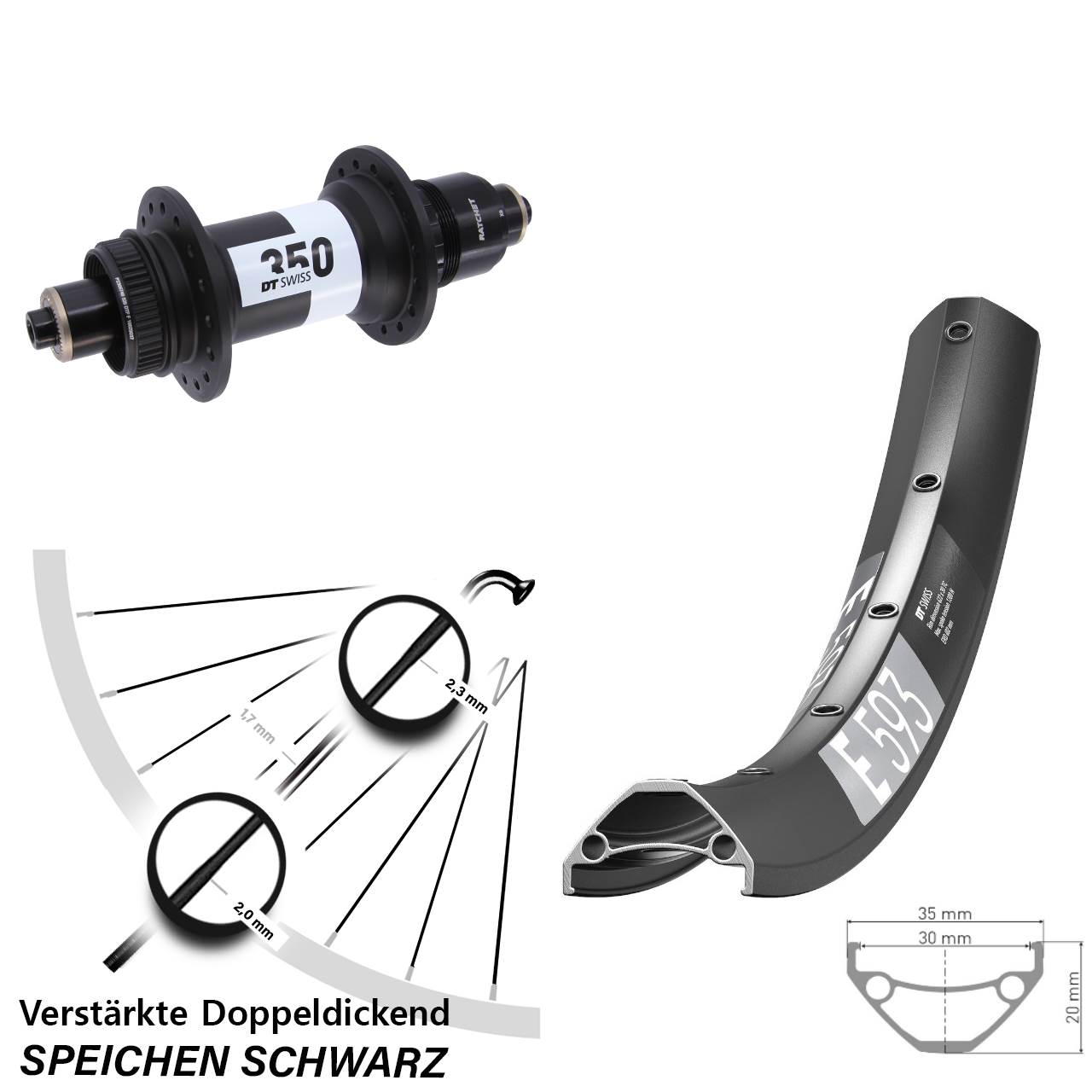 Boost Centerlock Hinterrad QR 27,5 Zoll DT Swiss E 593 DT Swiss 350 XD
