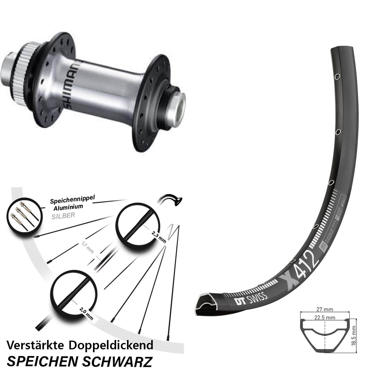 DT Swiss X412 Shimano HB-RS770 29 Zoll Vorderrad Centerlock 12x100