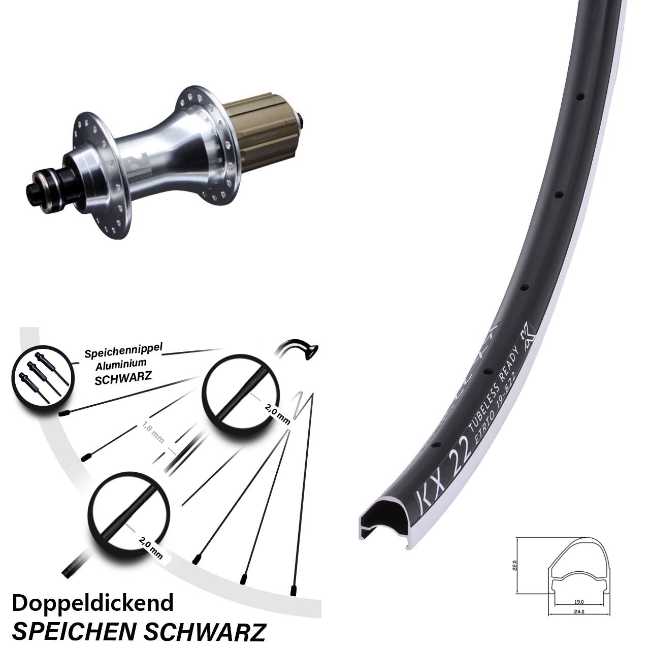 28 Zoll KX 22 OS Novatec F162 Hinterrad für Schnellspanner 8-12 fach